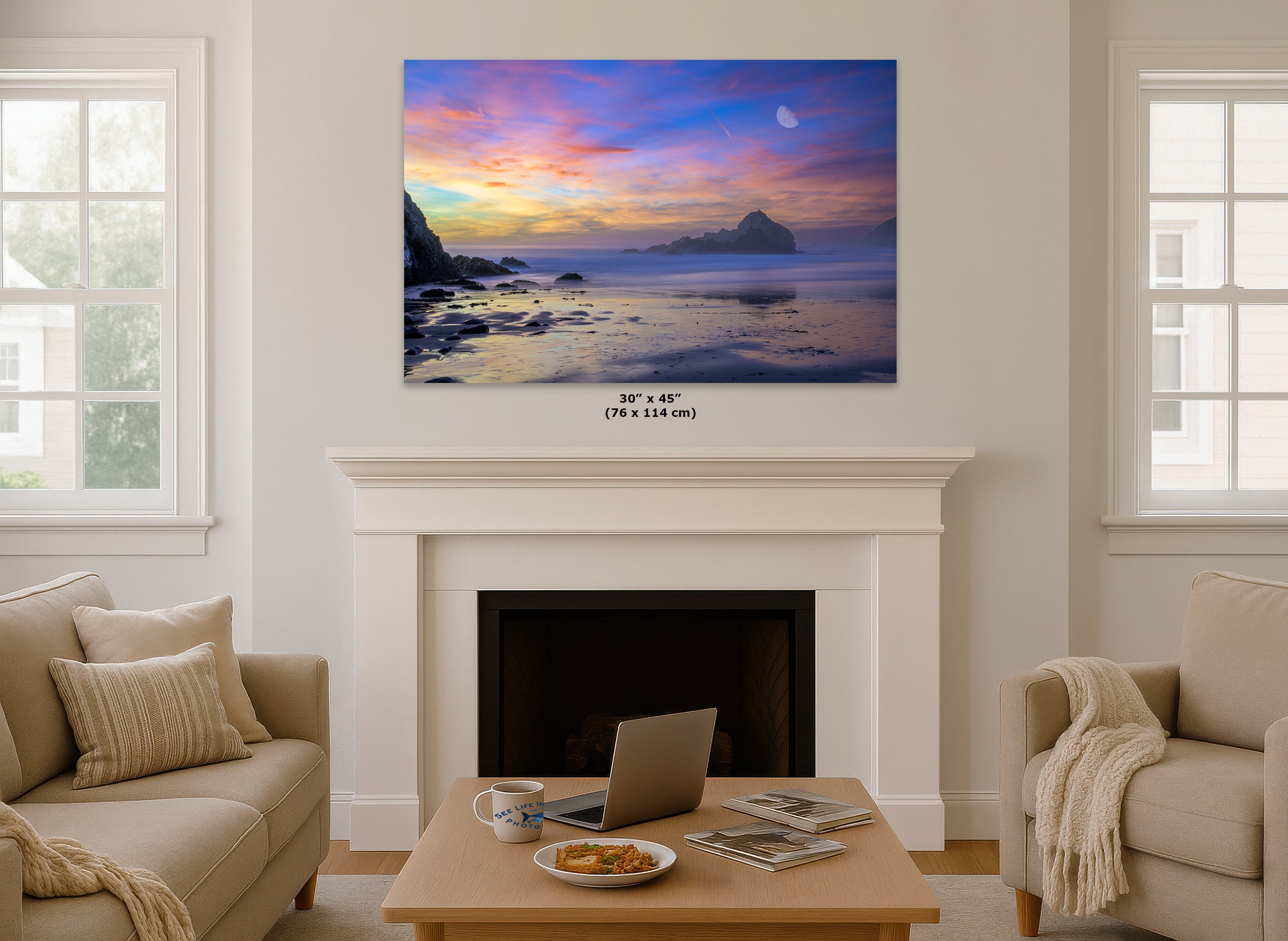 Limited Edition Fine Art Photography California Coastline Ocean Picture, Pfeiffer Beach Purple Sunset