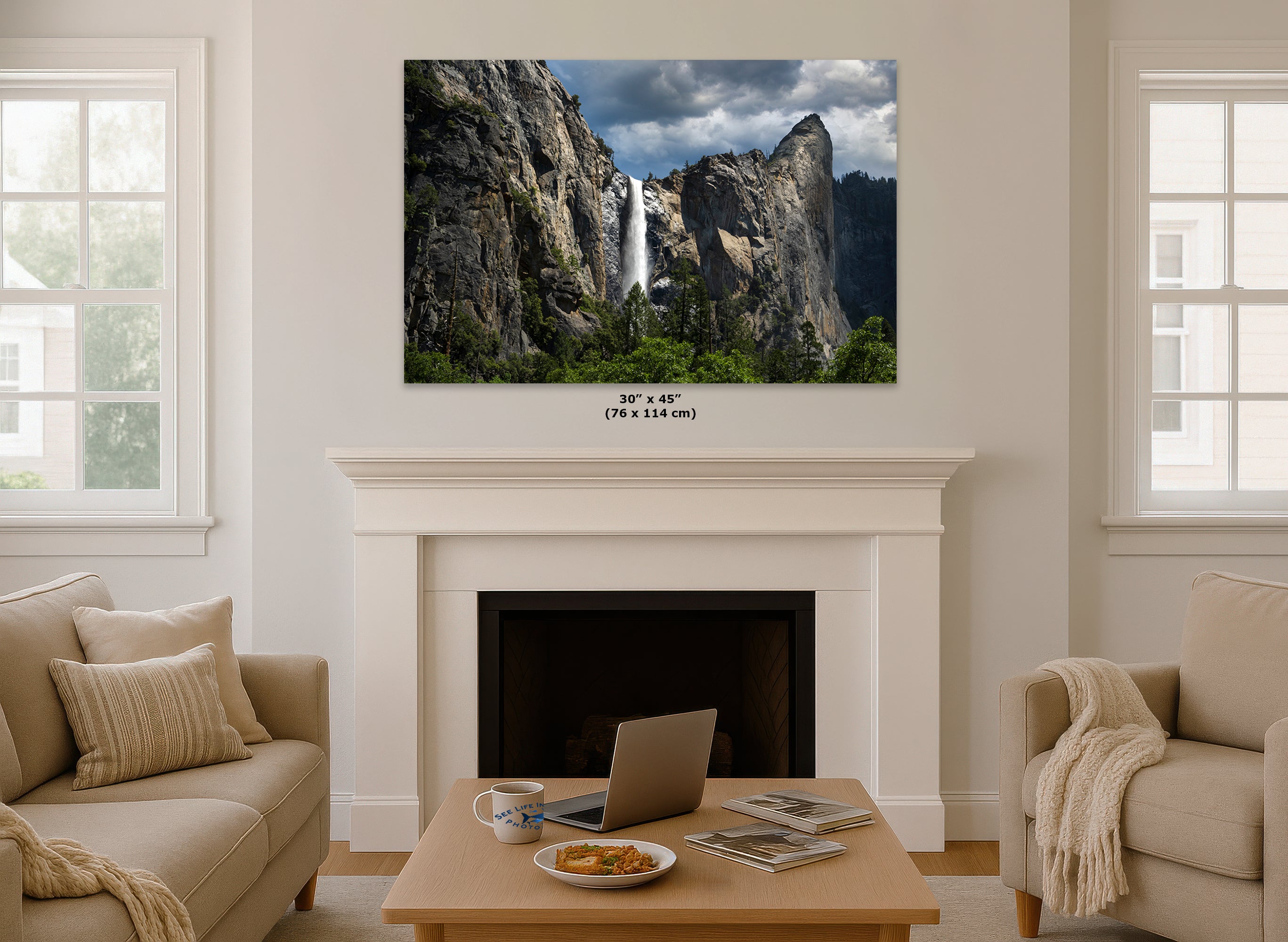 Bridalveil Falls Yosemite National Park Nature Photo Relaxation Artwork Waterfall Picture for Meditation, Dorm Room, Office, and House Decor