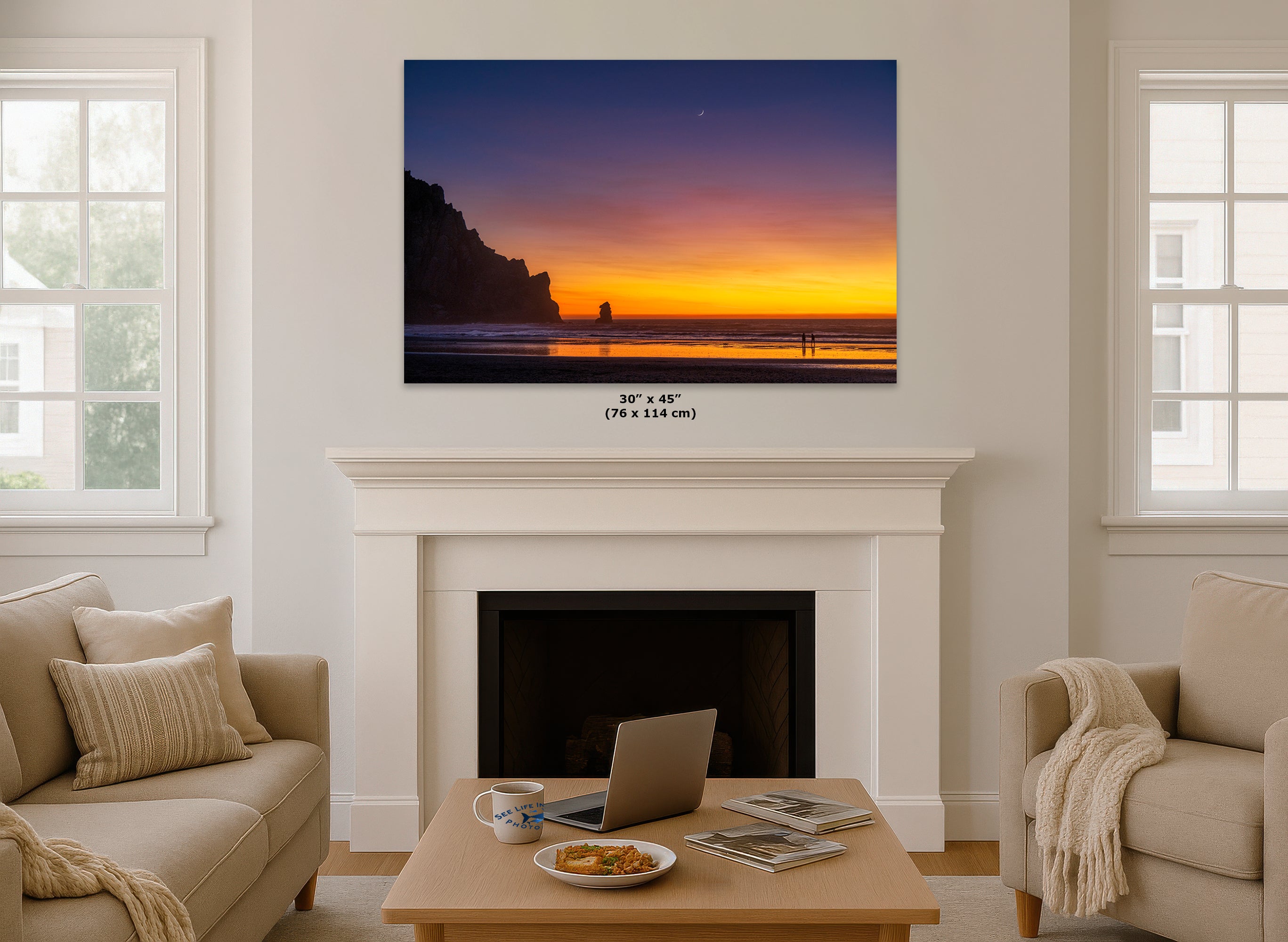 Limited Edition Fine Art Photography, Ocean Picture Morro Bay California Coastline Crescent Sunset