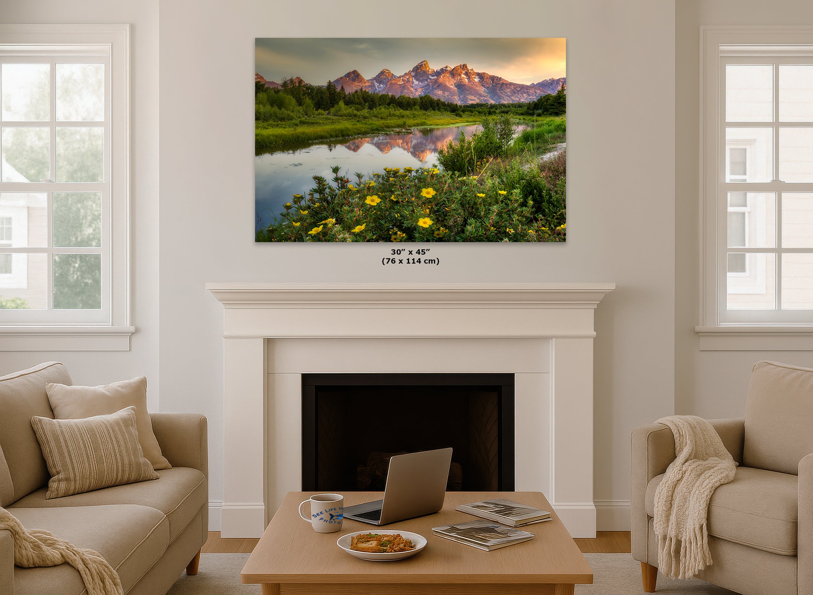 Grand Teton National Park Mountain Picture, Schwabacher Landing Nature Photo for Bohemian Decor and Meditation Artwork