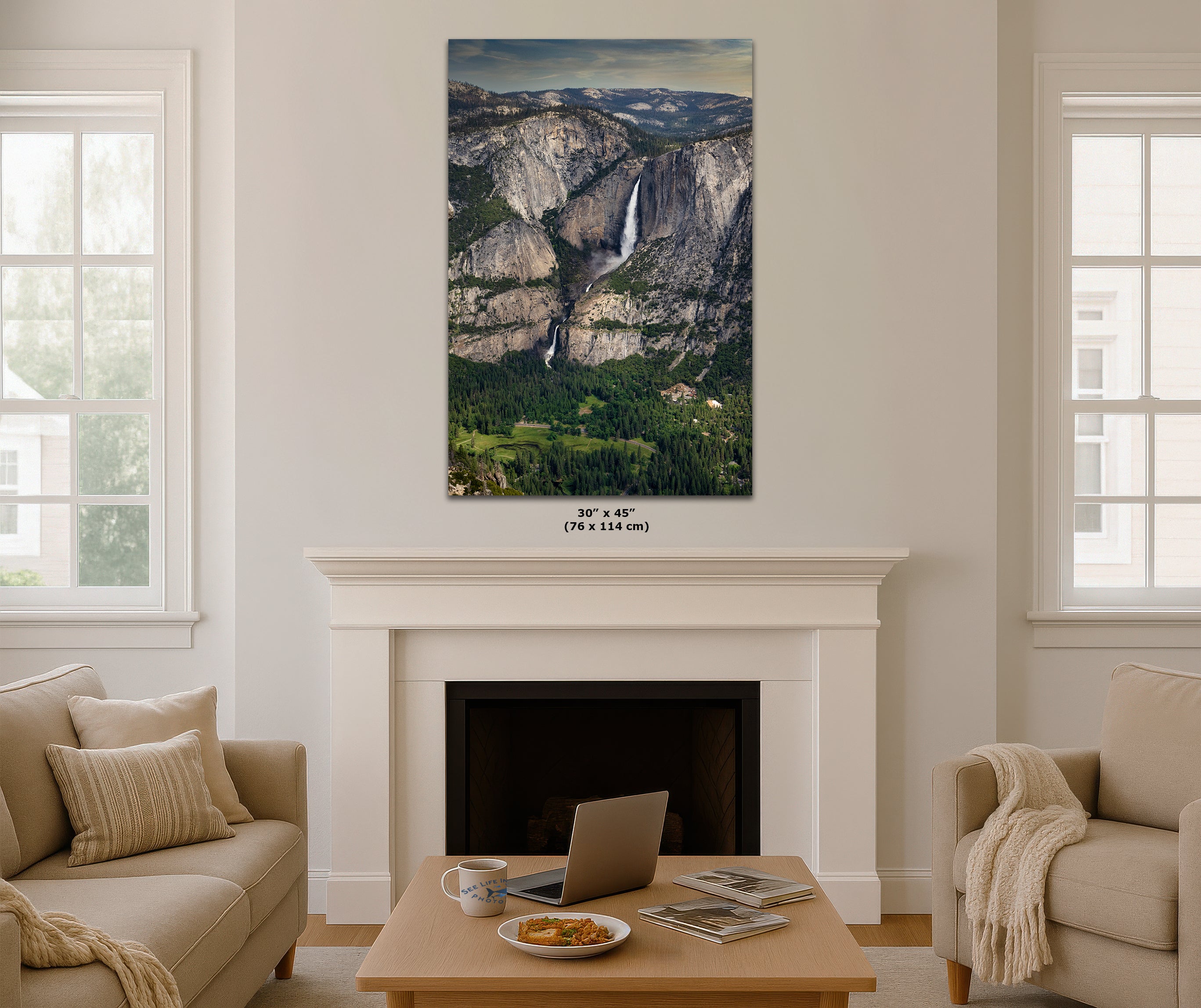 Yosemite Falls Glacier Point National Park Nature Photo Relaxation Artwork for Meditation, Office, Dorm, Apartment, and House Decor