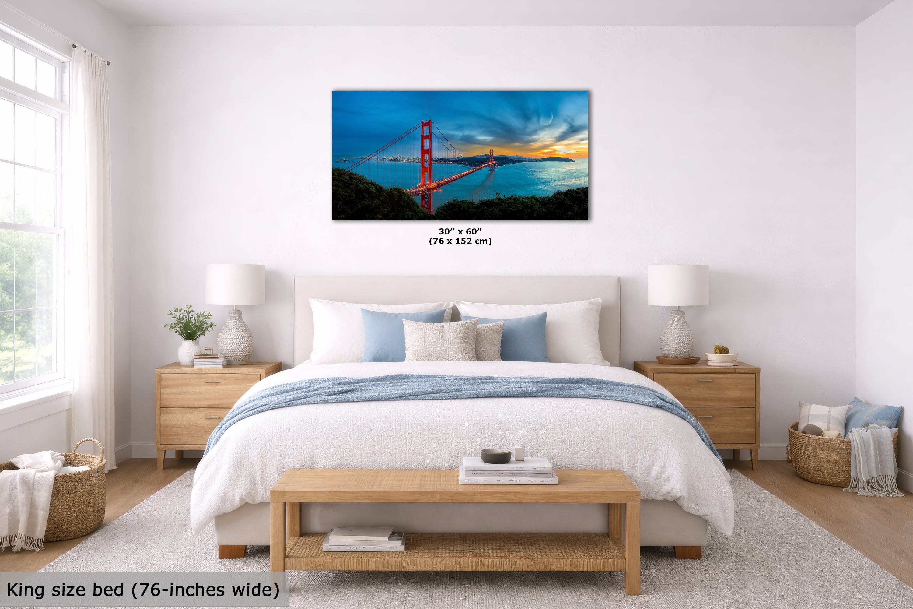 Limited Edition Fine Art Photography Bridge Picture, Golden Gate Bridge Sunset Panorama