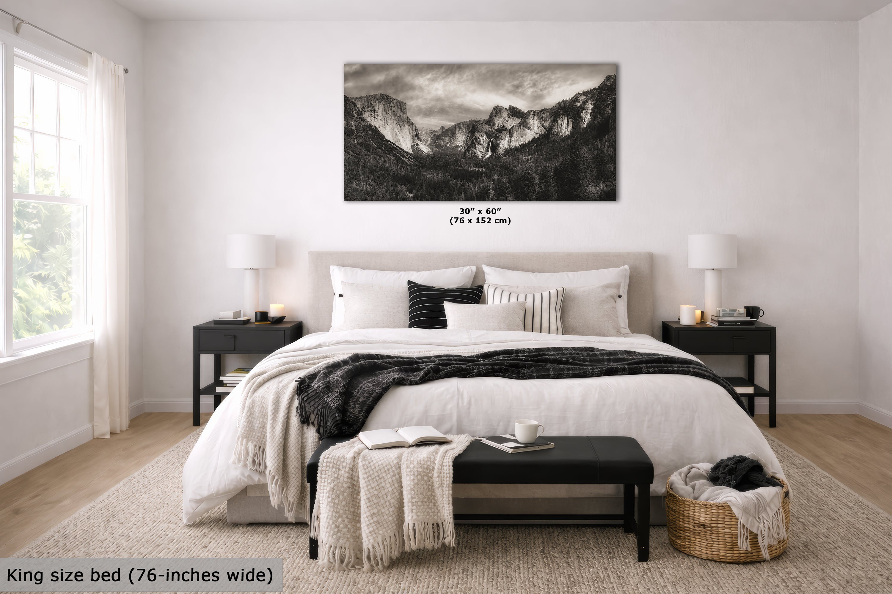 Tunnel View Yosemite National Park Mountain Picture Black and White Nature Photo Relaxation Artwork for Mediation, Office, & House Decor