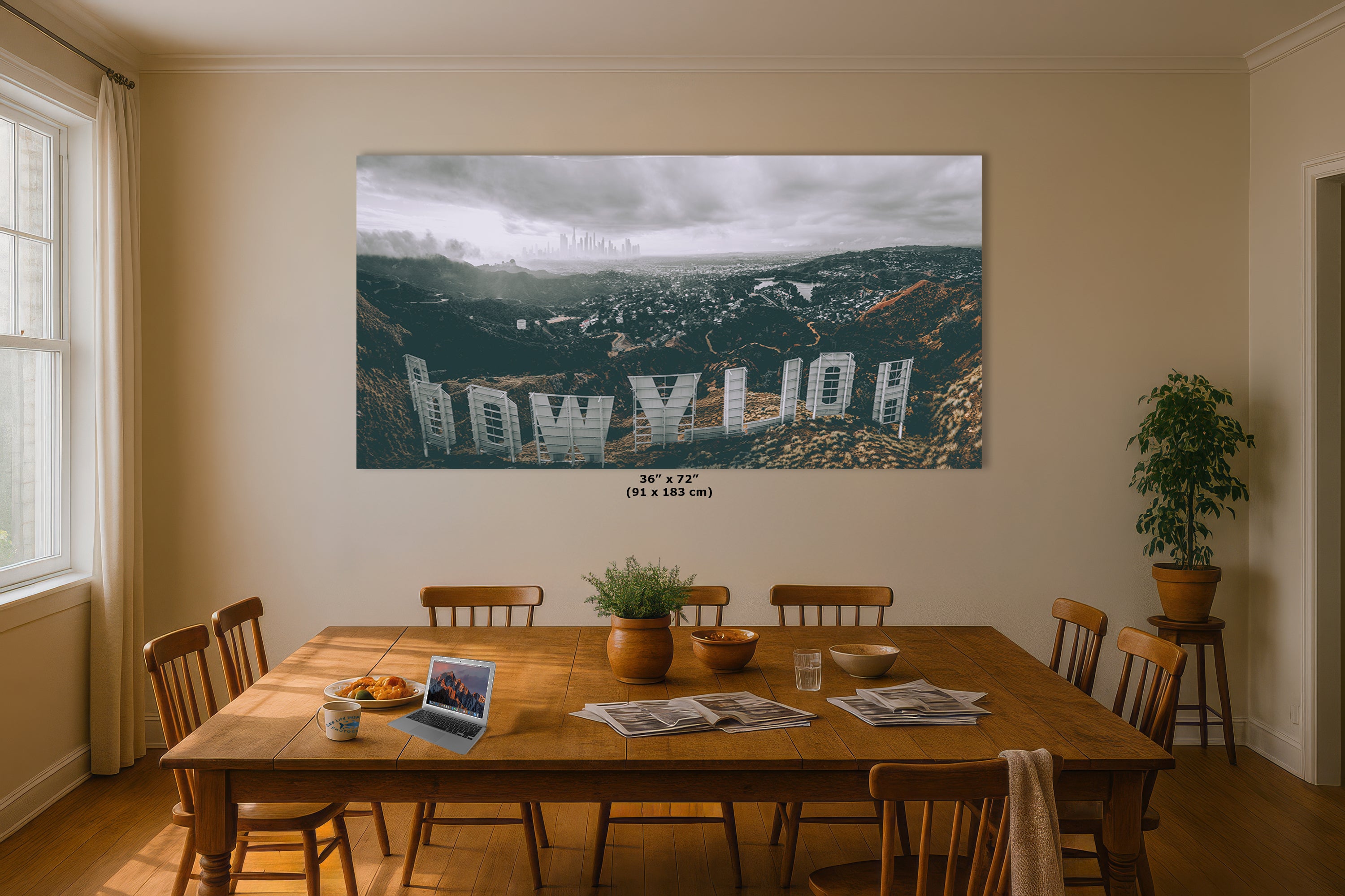 Hollywood Sign Los Angeles Skyline Retro Southern California Cityscape Urban Decor for Home or Office