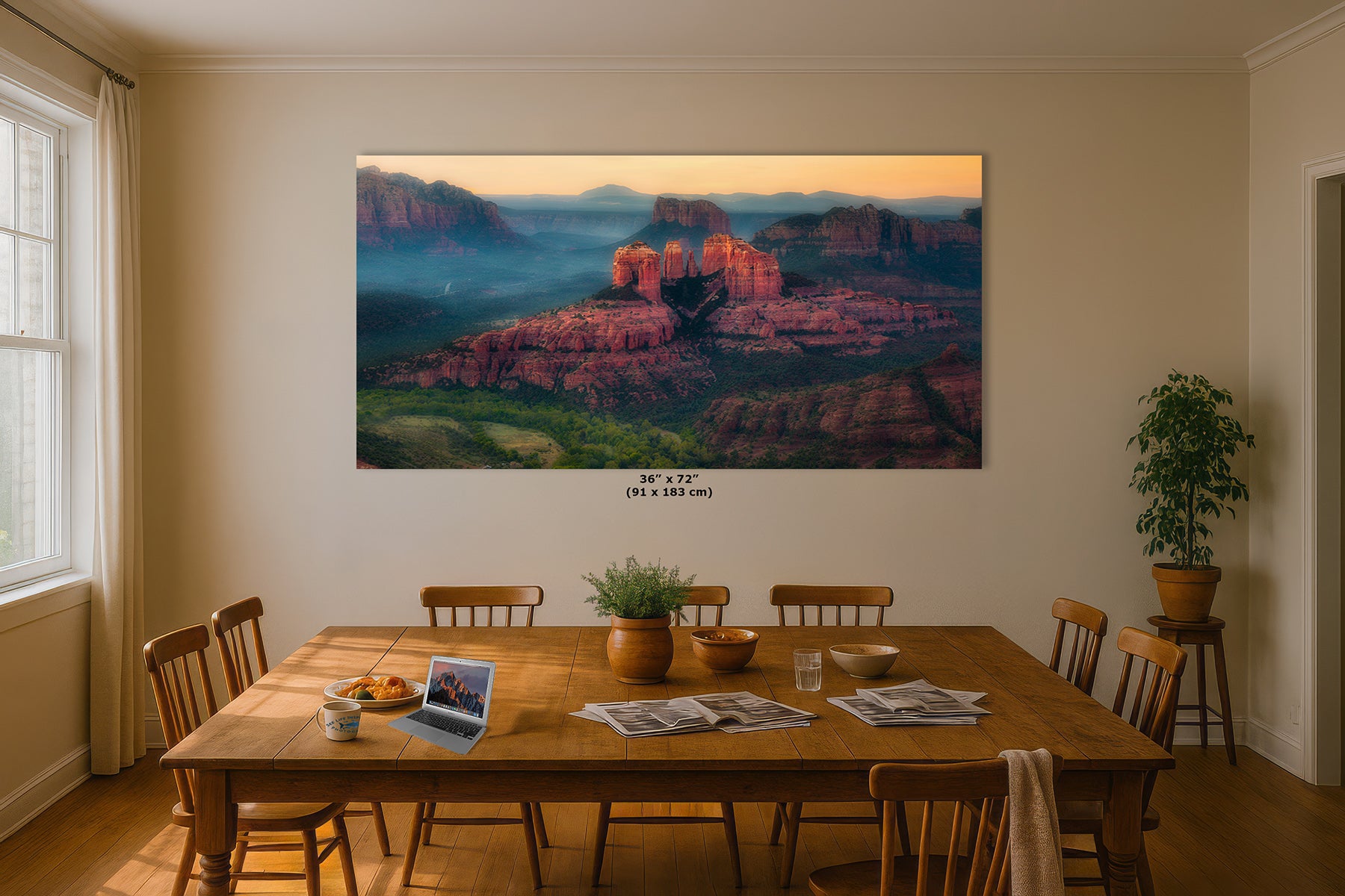 Cathedral Rock Aerial Sunrise, Sedona Arizona Desert Picture Nature Photo Relaxation Artwork for Meditation, Office, and House Decor