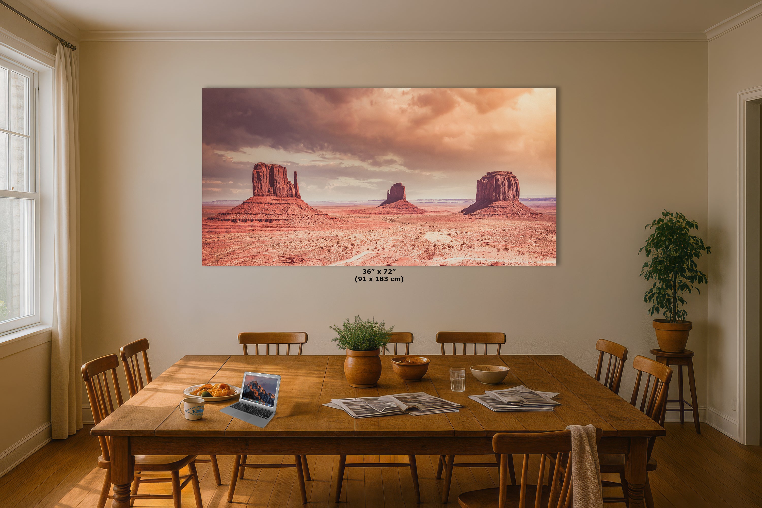 Monument Valley Panorama Arizona Desert Picture Nature Photo, Bohemian Style Relaxation Artwork for Meditation, Apartment, Office & House Decor