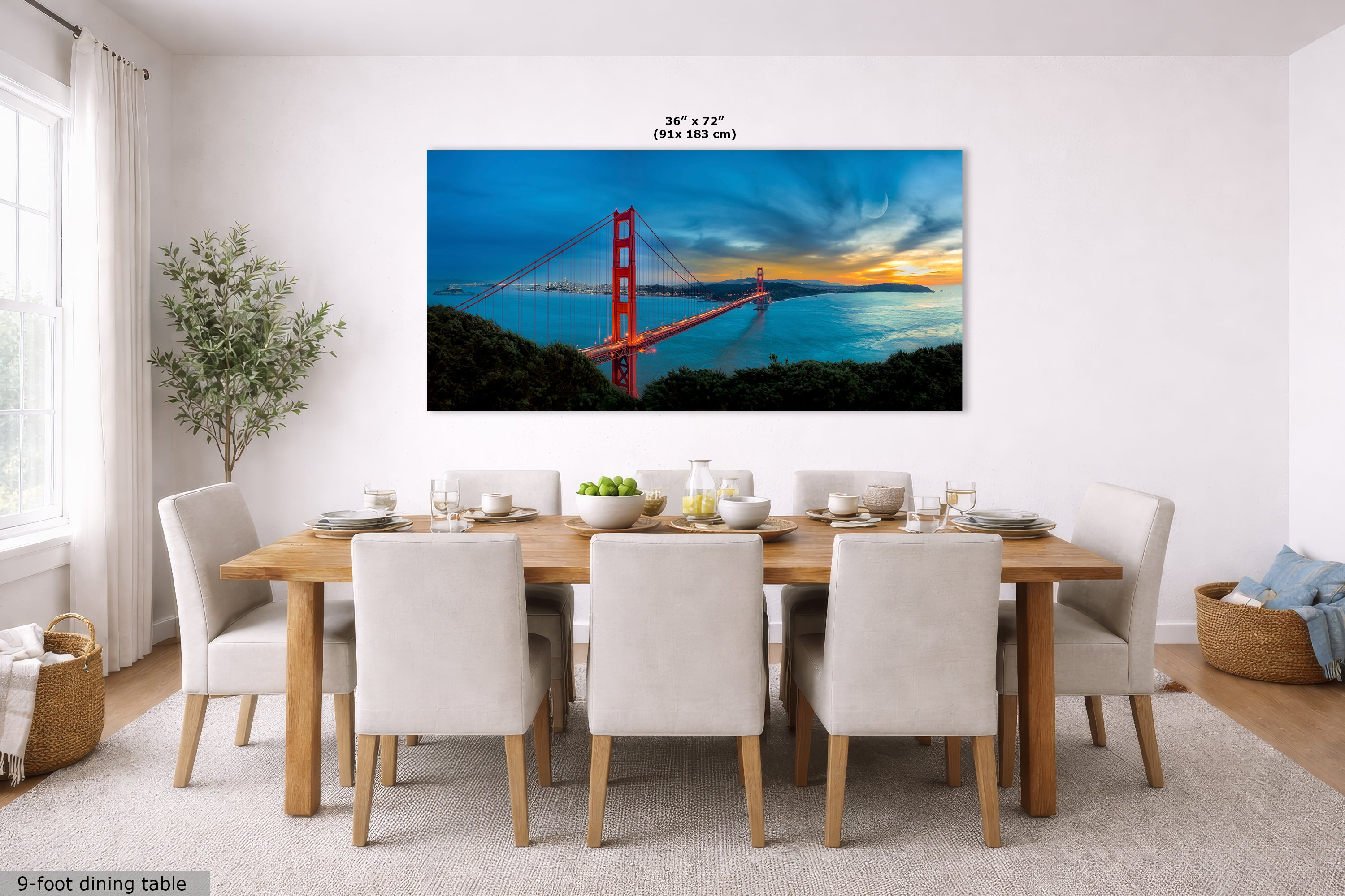 Limited Edition Fine Art Photography Bridge Picture, Golden Gate Bridge Sunset Panorama
