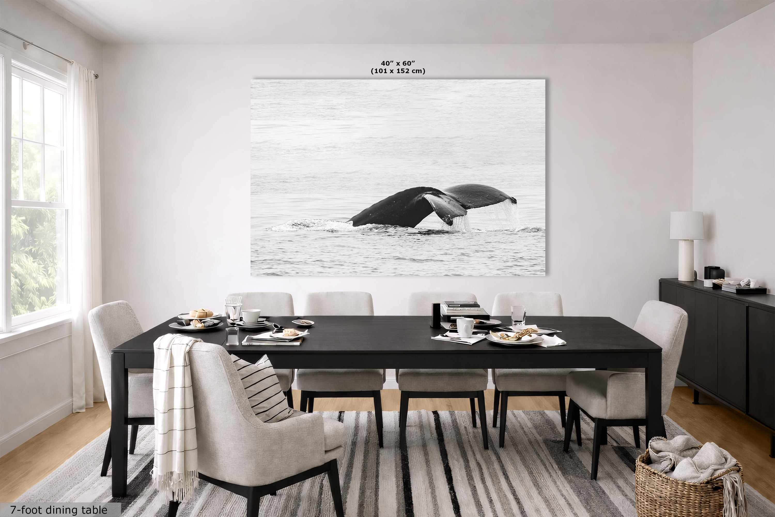 Humpback Whale Marine Mammal Wildlife Photography, Black and White, Monterey Bay Ocean Scene Art Print for Nature Lovers and Marine Conservation Decor