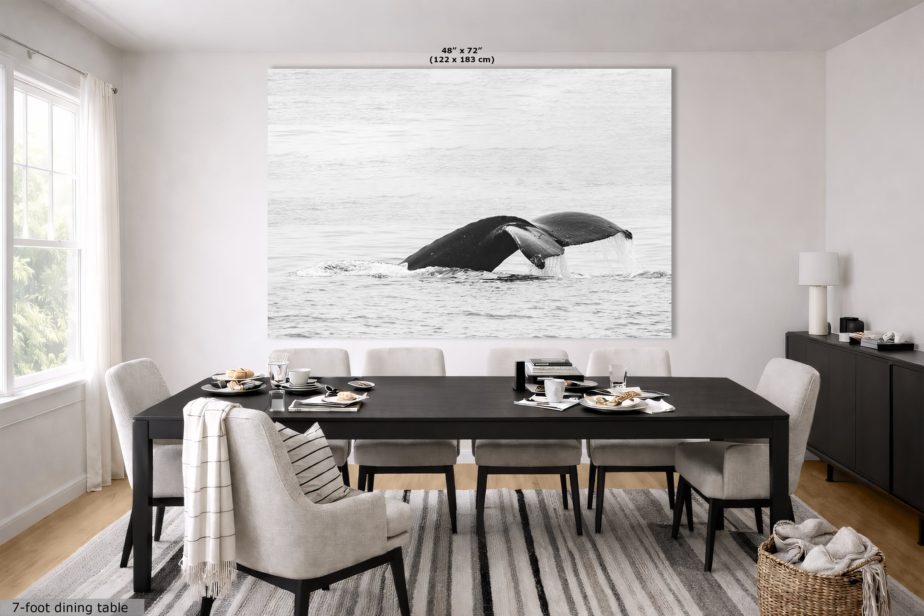 Humpback Whale Marine Mammal Wildlife Photography, Black and White, Monterey Bay Ocean Scene Art Print for Nature Lovers and Marine Conservation Decor