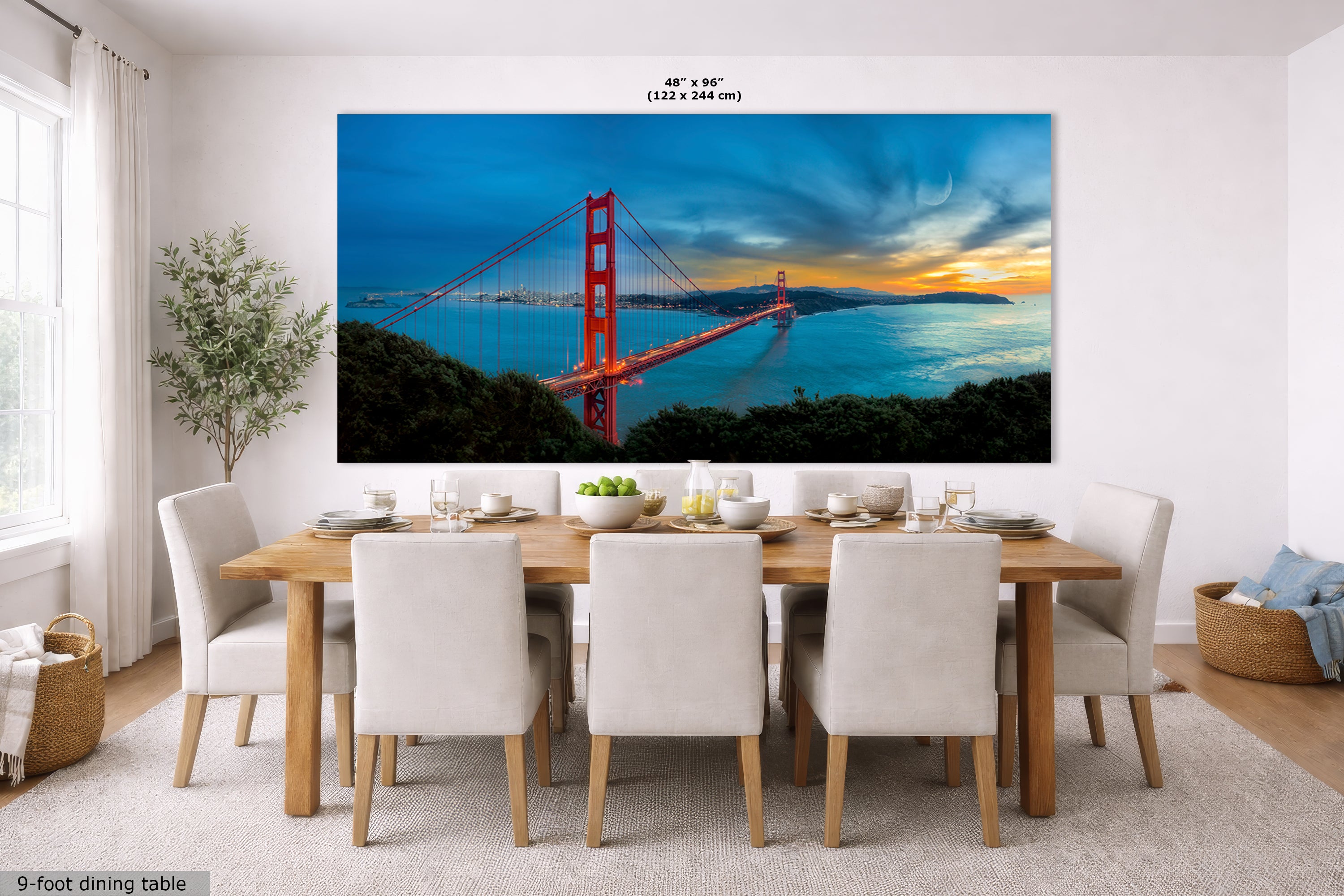 Limited Edition Fine Art Photography Bridge Picture, Golden Gate Bridge Sunset Panorama