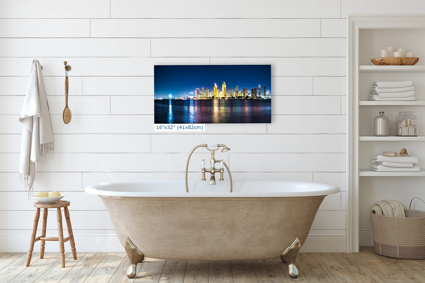 San Diego Skyline Panorama Photo, Urban Cityscape at Night Wall Art, Large Canvas Print for Living Room or Office