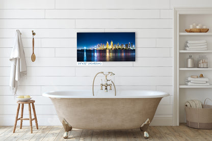 San Diego Skyline Panorama Photo, Urban Cityscape at Night Wall Art, Large Canvas Print for Living Room or Office
