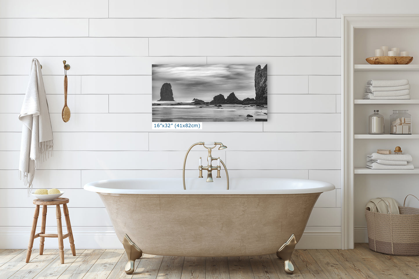 Cannon Beach Oregon Coast Ocean Picture Nature Photo, Black and White Haystack Rocks, Coastal Beach House Decor for Ocean Lovers