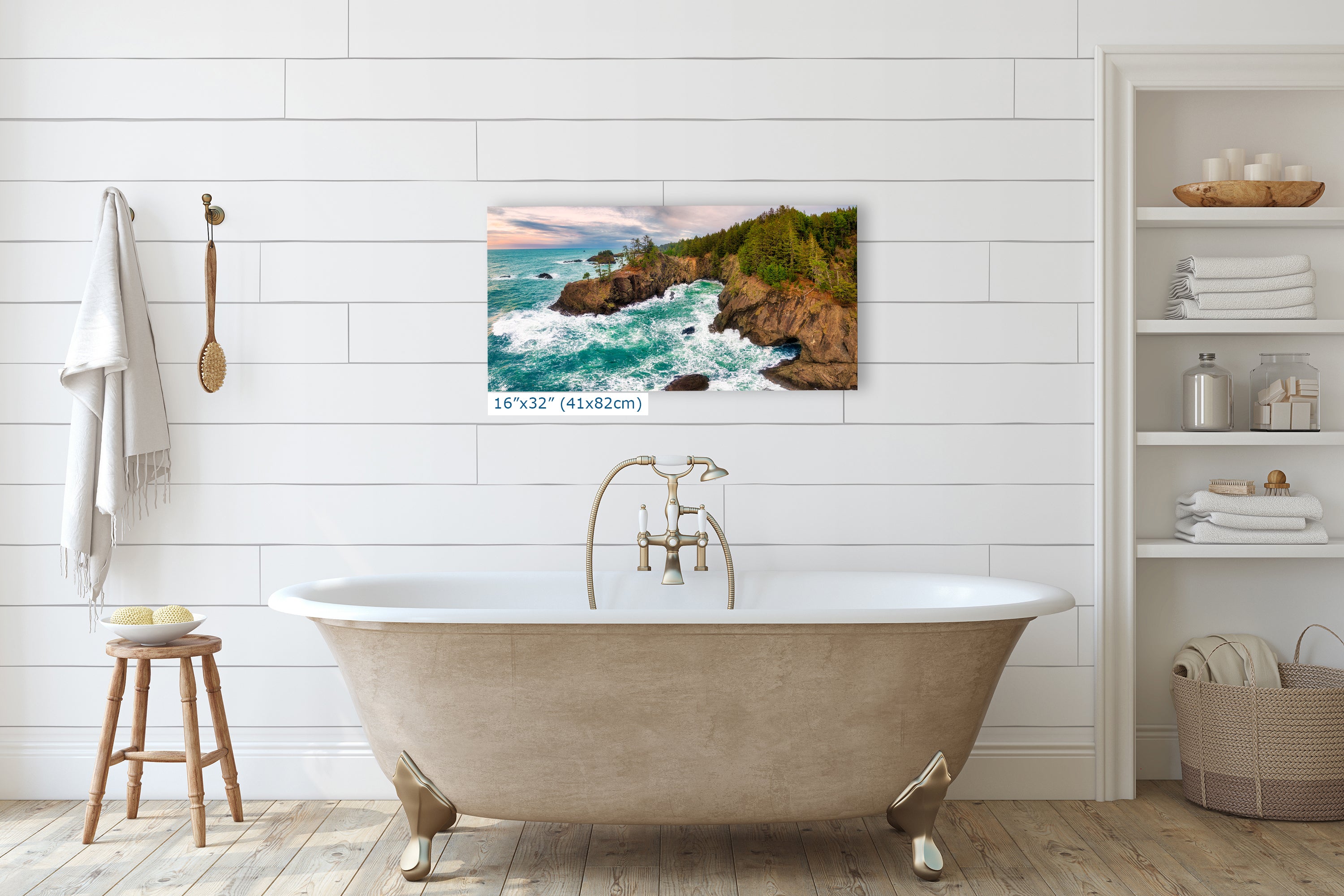 Oregon Coast Ocean Picture, Pacific Northwest Nature Photo Panorama Relaxation Artwork for Meditation, Apartment, Office & House Decor