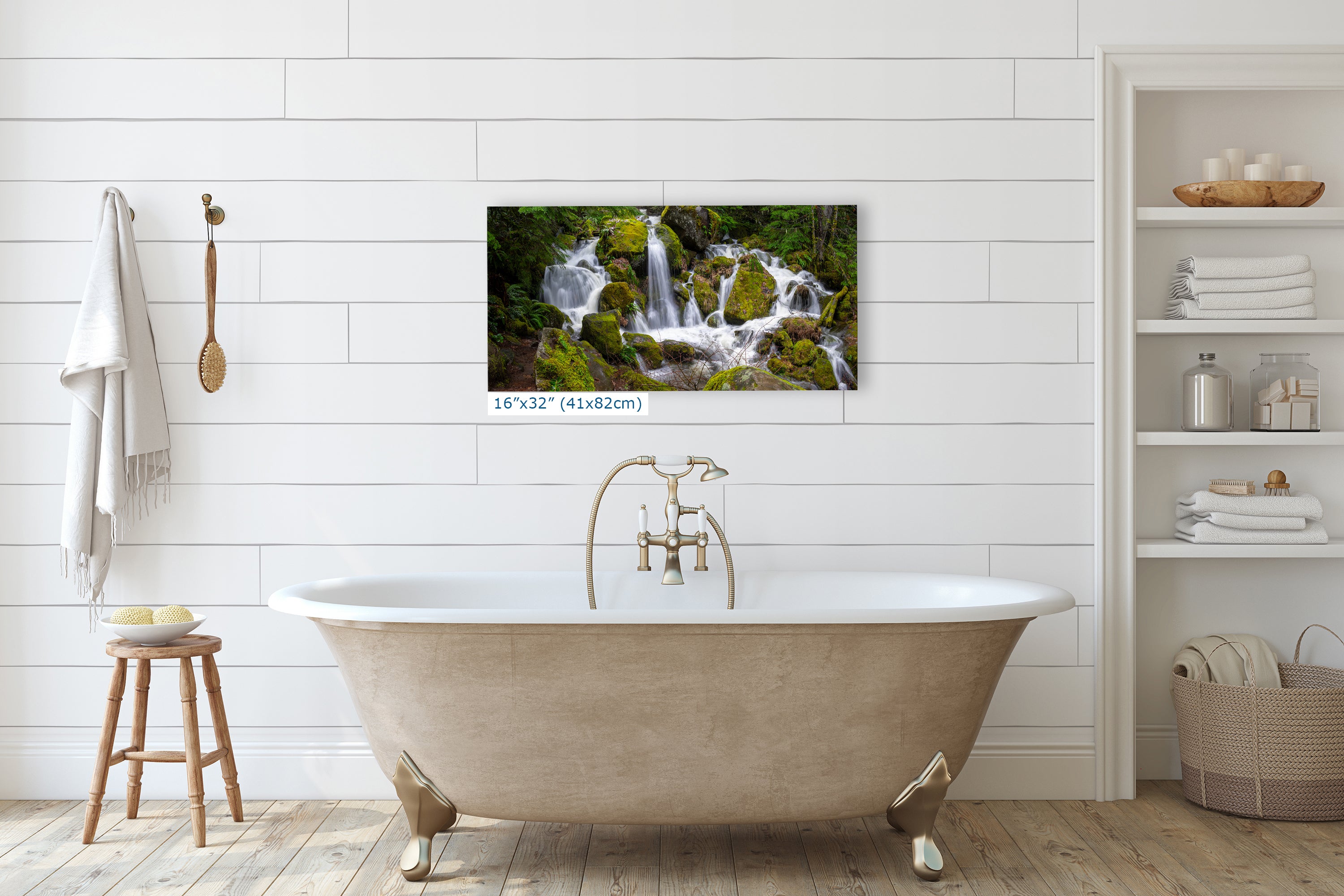 Oregon Pacific Northwest Waterfall Picture Nature Photo Relaxation Artwork in Bohemian Style for Meditation, Office, Apartment, House Decor