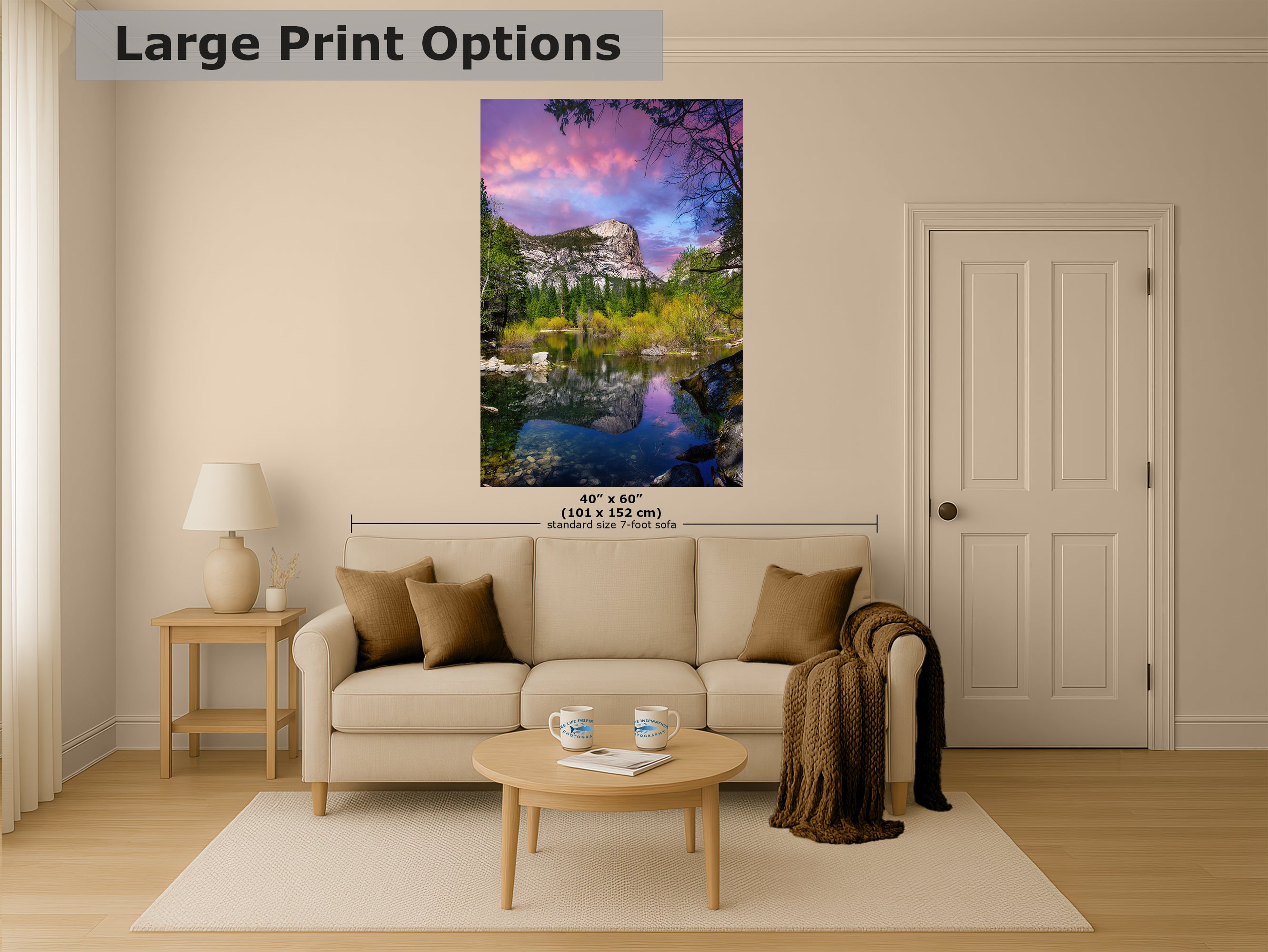 Mirror Lake Yosemite National Park Mountain Picture Nature Photo Relaxation Artwork of Mt. Watkins for Meditation, Office, and House Decor