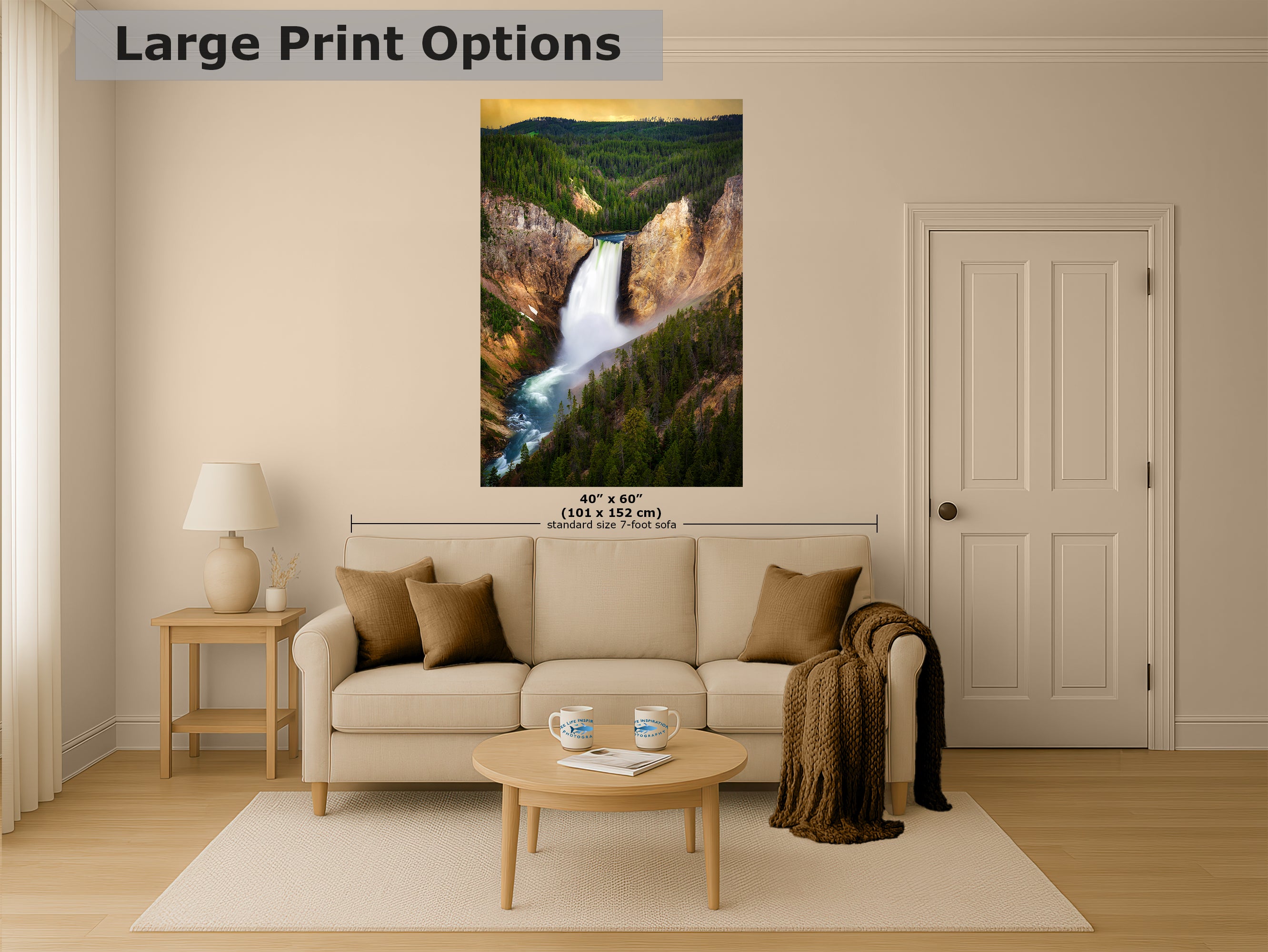 Yellowstone Falls National Park Waterfall Picture Nature Photo Relaxation Artwork Bohemian Style Wyoming Landscape, Meditation & House Decor