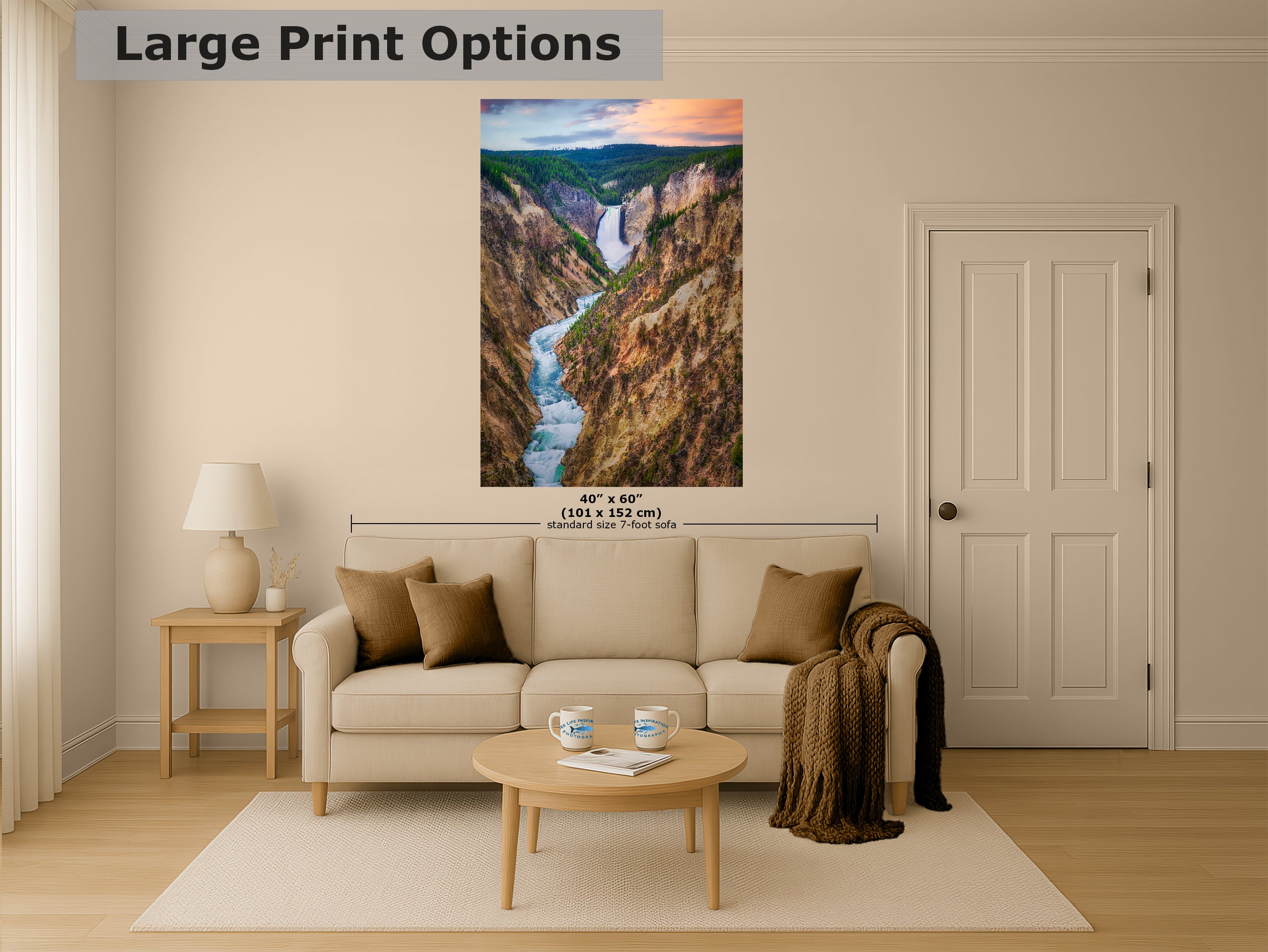 Yellowstone Falls National Park Canyon Waterfall Picture Nature Photo Relaxation Artwork Bohemian Style Wyoming Landscape, Meditation & House Decor