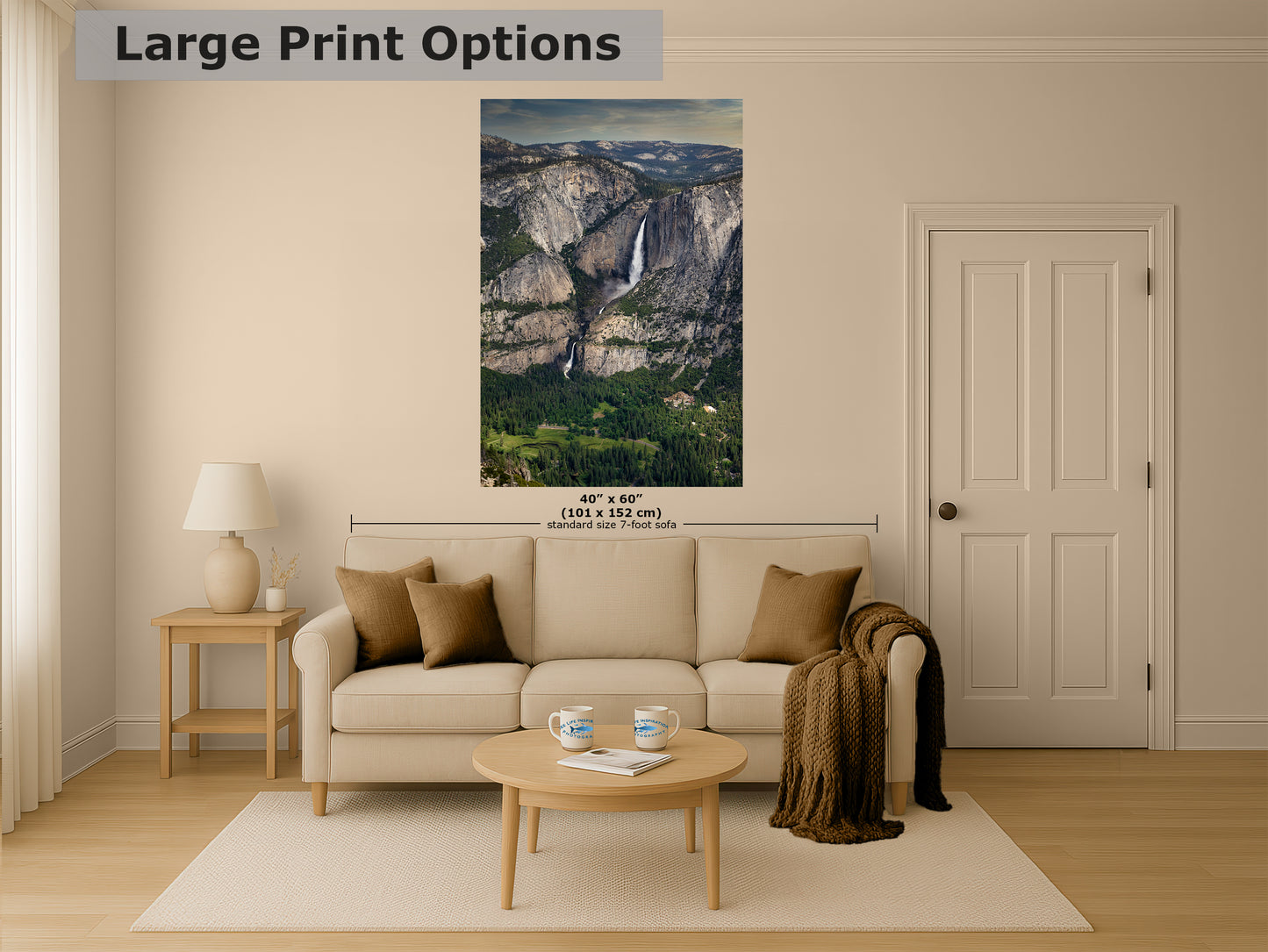 Yosemite Falls Glacier Point National Park Nature Photo Relaxation Artwork for Meditation, Office, Dorm, Apartment, and House Decor