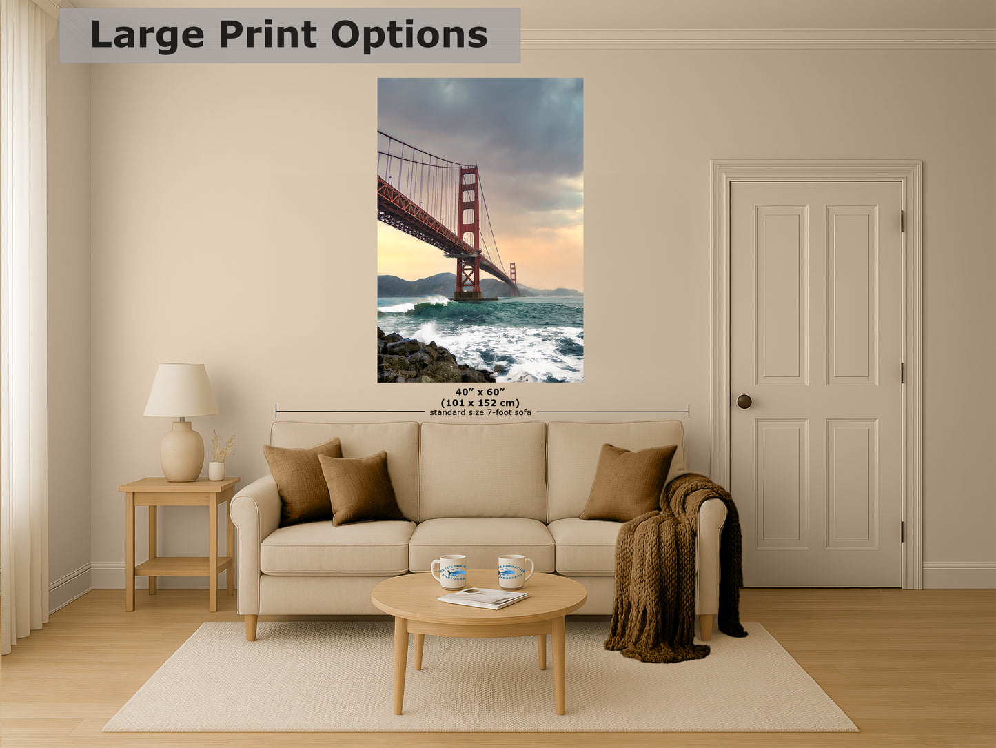 San Francisco Golden Gate Bridge Picture - California Coastline Giant Canvas Print for House Decor & Housewarming