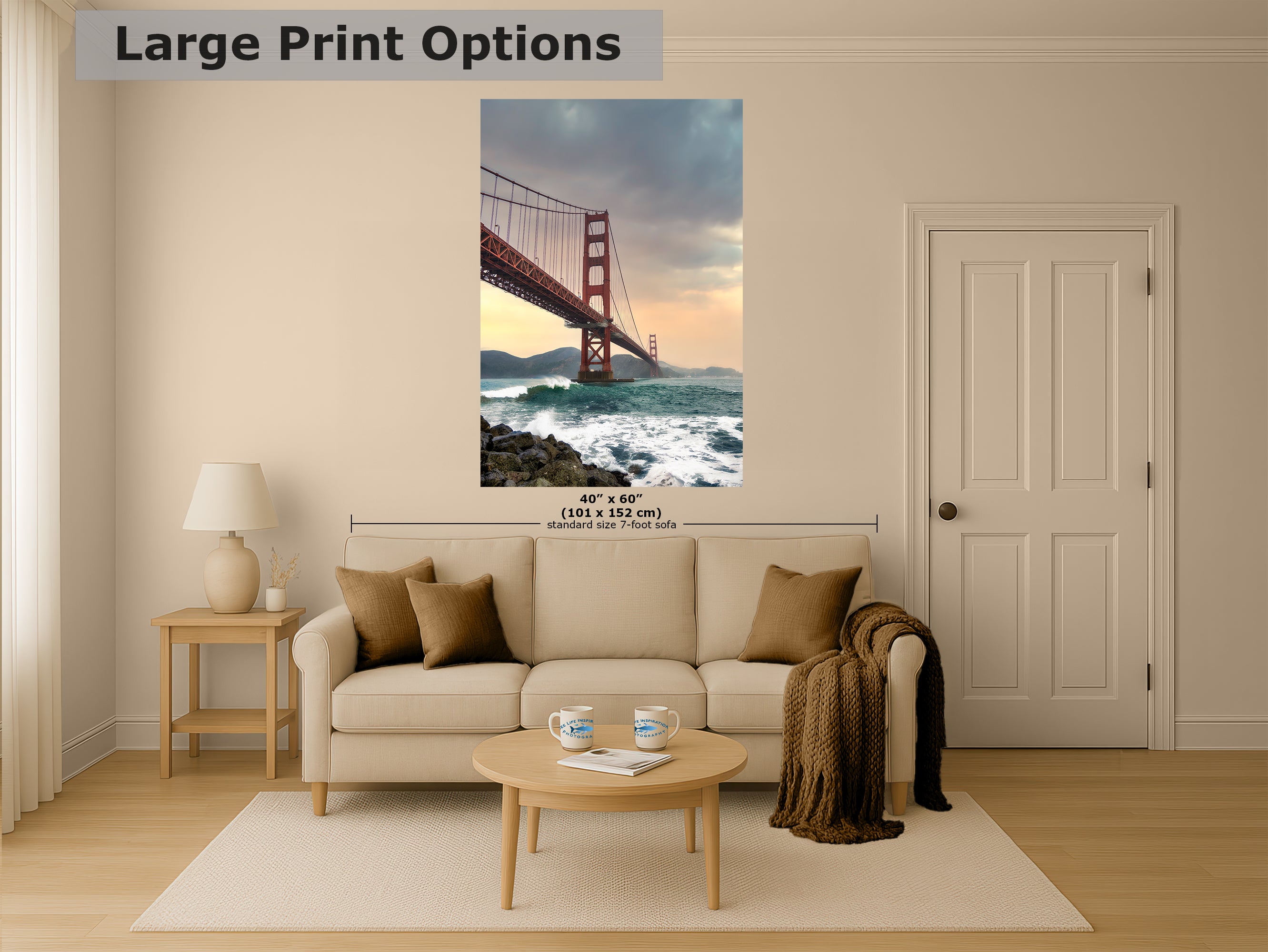 San Francisco Golden Gate Bridge Picture - California Coastline Giant Canvas Print for House Decor & Housewarming