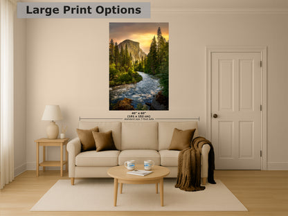 El Capitan Yosemite National Park Nature Photo with Merced River, Granite Mountain Picture Relaxation Artwork for Meditation, Dorm, Office, or House Decor