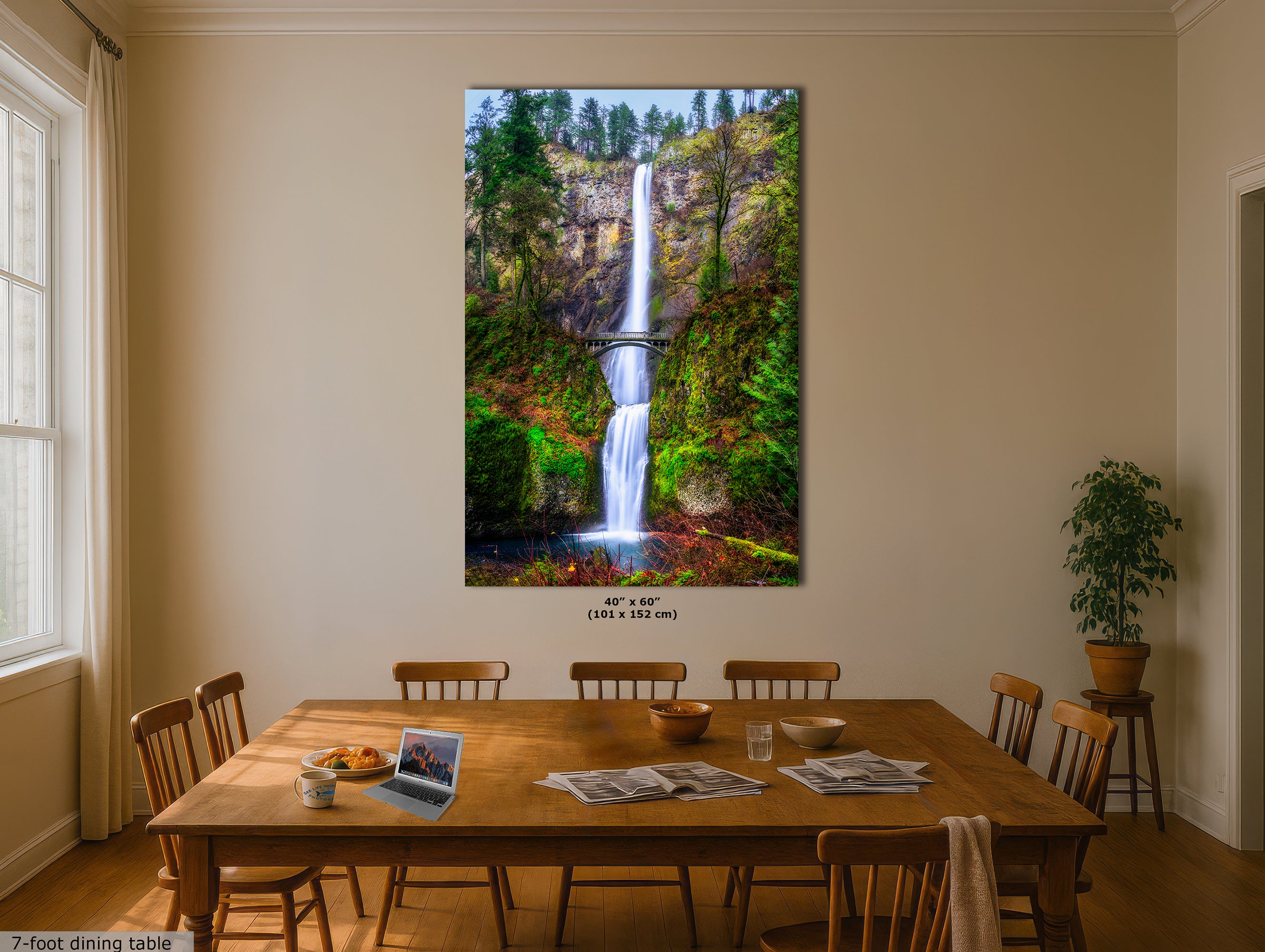 Multnomah Waterfall Picture Nature Photo Wall Art, Pacific Northwest Oregon Relaxation Artwork