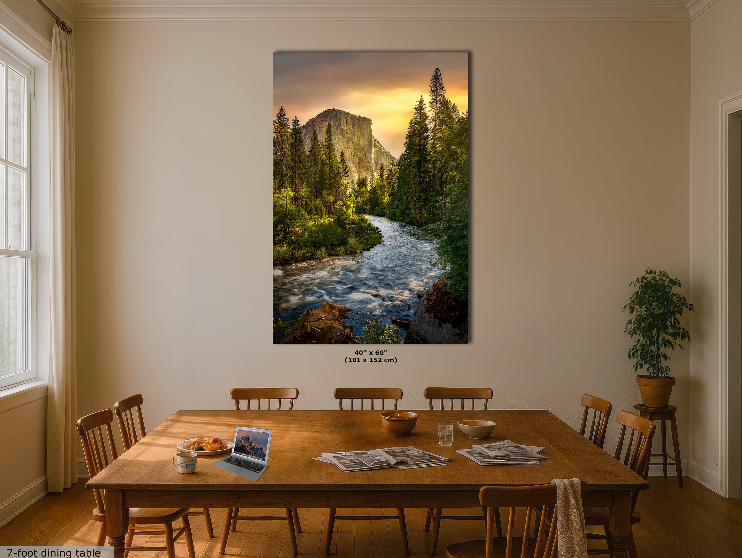 El Capitan Yosemite National Park Nature Photo with Merced River, Granite Mountain Picture Relaxation Artwork for Meditation, Dorm, Office, or House Decor