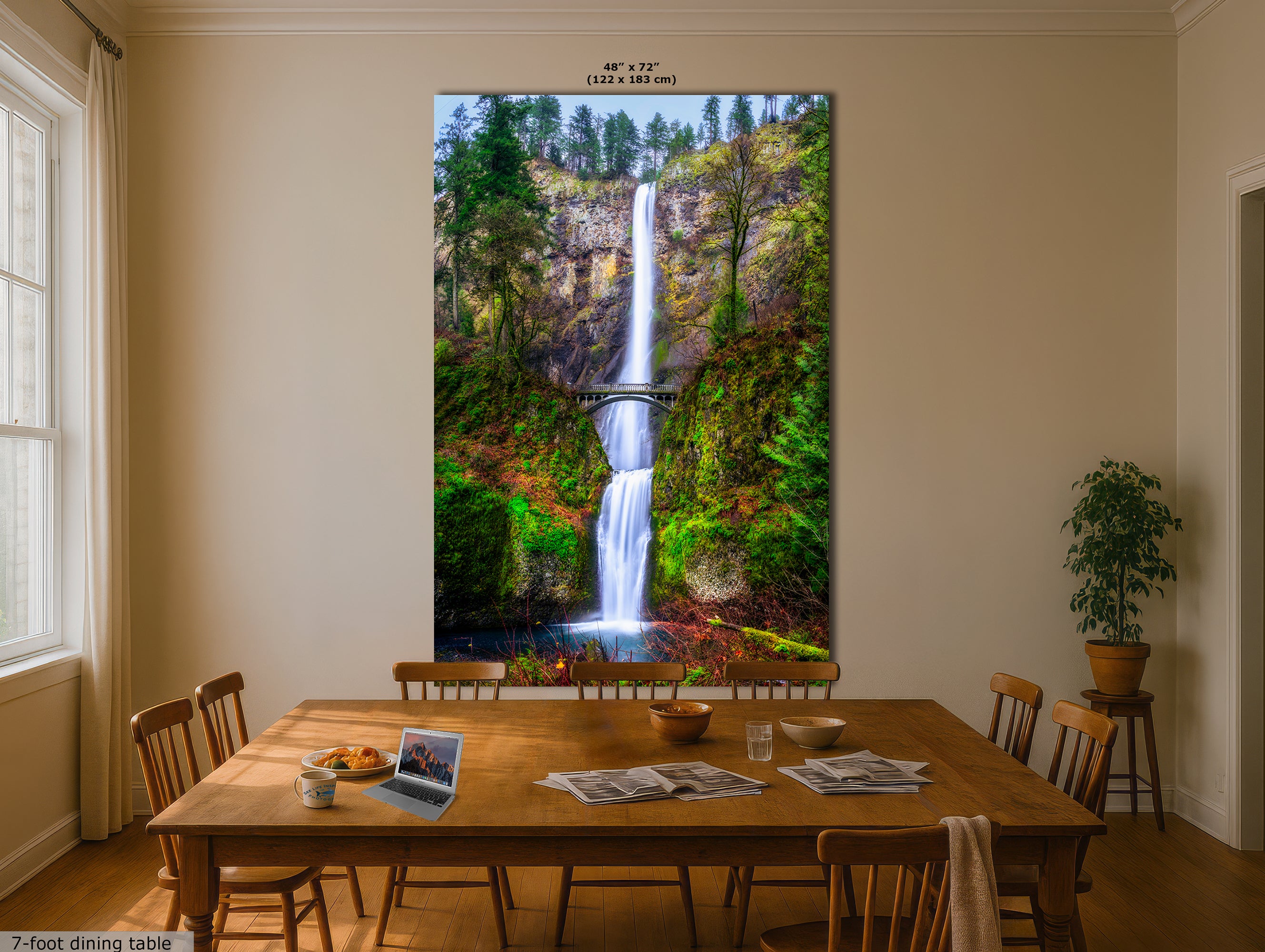 Multnomah Waterfall Picture Nature Photo Wall Art, Pacific Northwest Oregon Relaxation Artwork