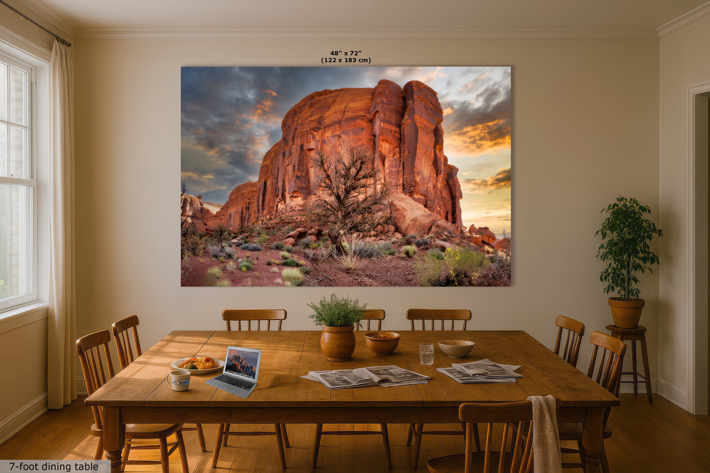Monument Valley Arizona Desert Picture Cactus Nature Photo, Bohemian Style Relaxation Artwork for Meditation, Apartment, Office & House Decor