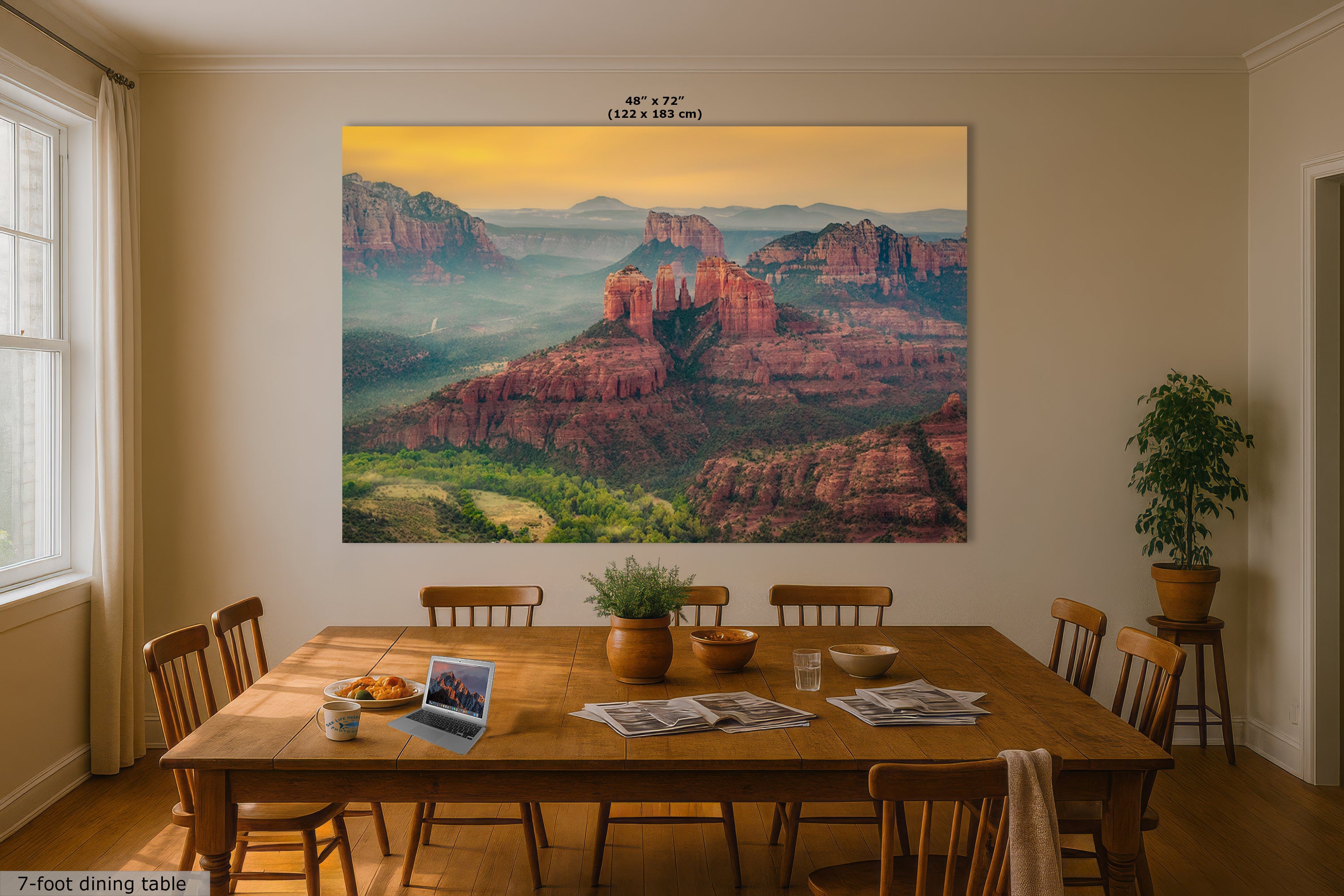 Cathedral Rock Aerial Sunrise, Sedona Arizona Desert Picture Nature Photo Relaxation Artwork for Meditation, Office, and House Decor