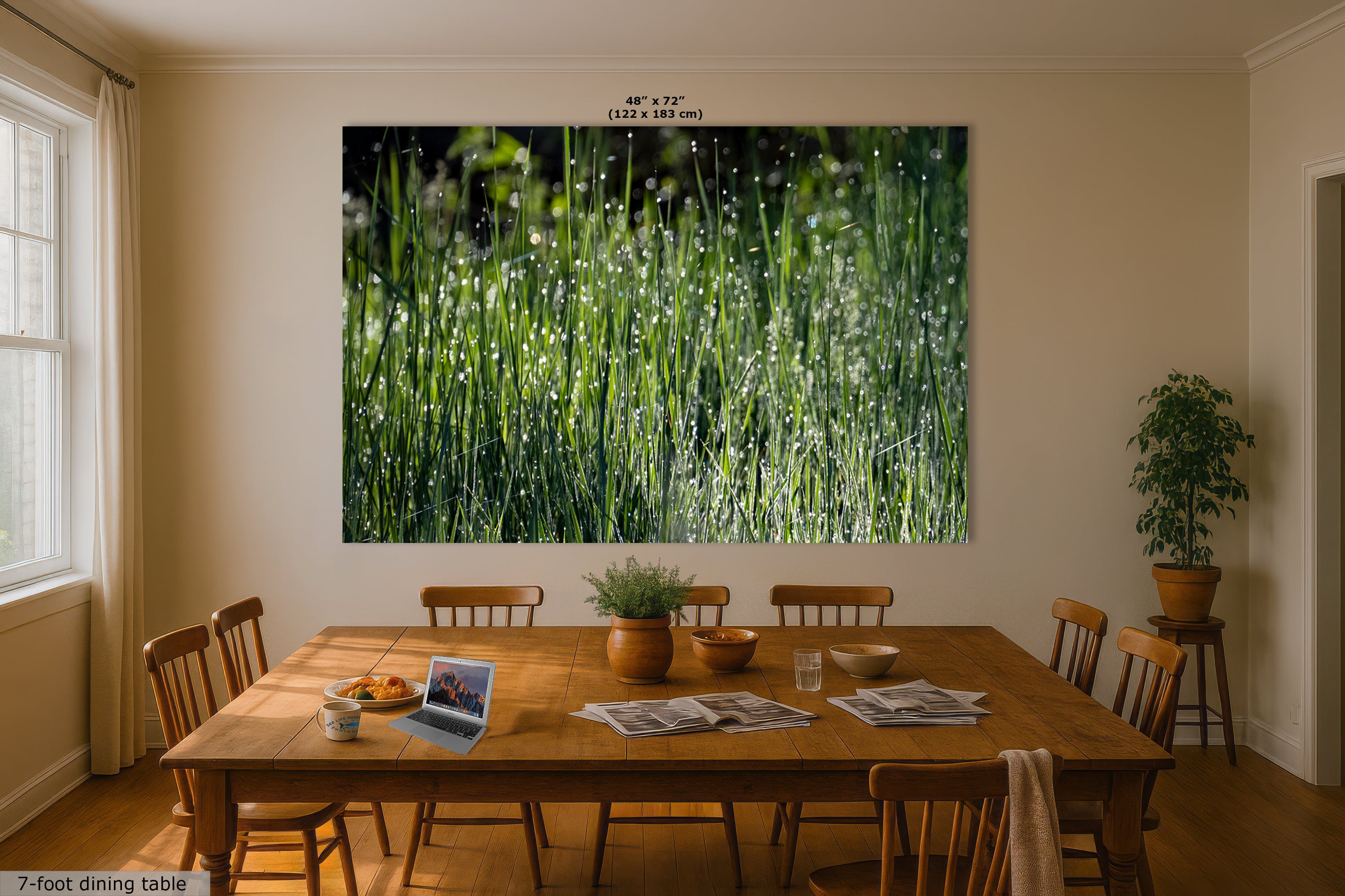 Green Grass Impressionist Art, Nature Photo Relaxation Artwork, Forest Picture Wall Decor for Bohemian Style, Office, Meditation & Dorm Room