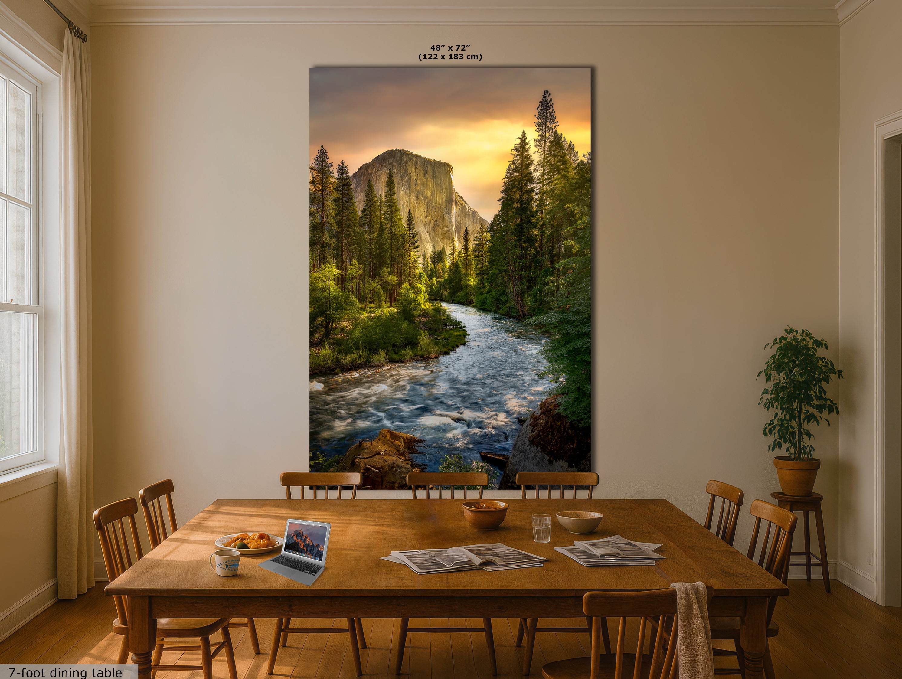 El Capitan Yosemite National Park Nature Photo with Merced River, Granite Mountain Picture Relaxation Artwork for Meditation, Dorm, Office, or House Decor