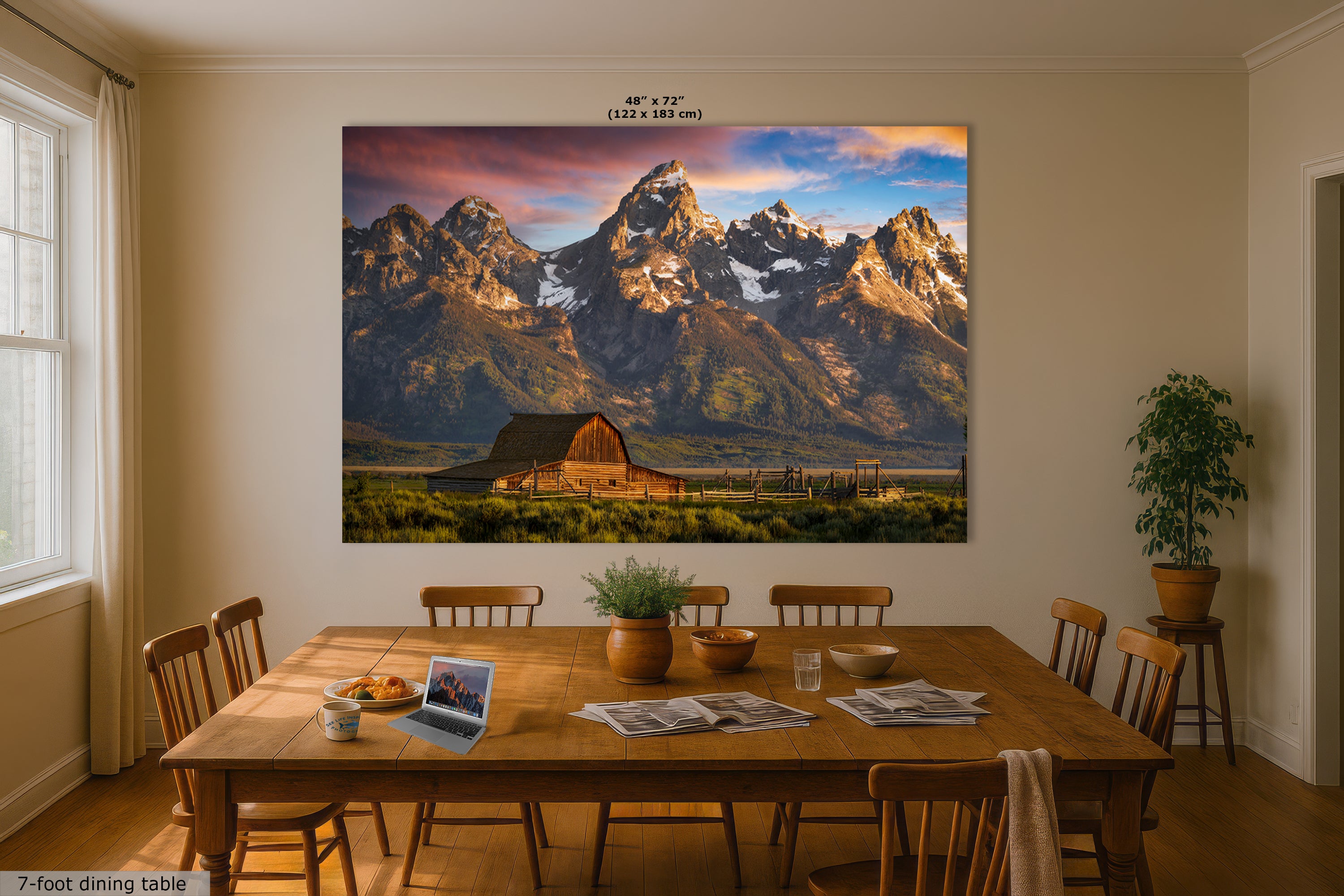 Mormon Row Grand Teton National Park Nature Photo, Moulton Barn Mountain Picture Relaxation Artwork for Meditation, Office, House Decor