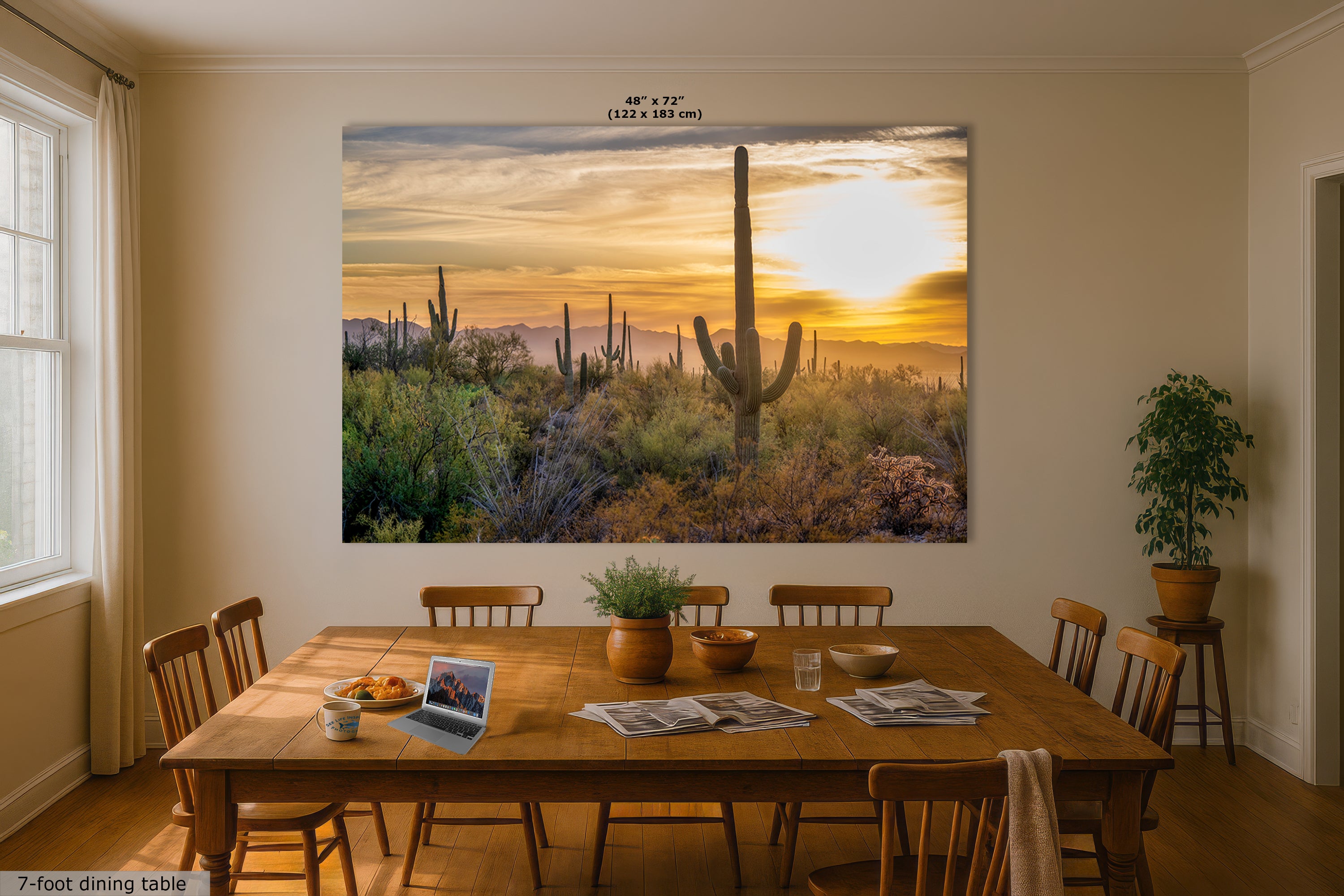 Saguaro National Park Arizona Desert Picture Sunset Nature Photo, Bohemian Style Relaxation Artwork, Southwestern Sonoran Desert House Decor