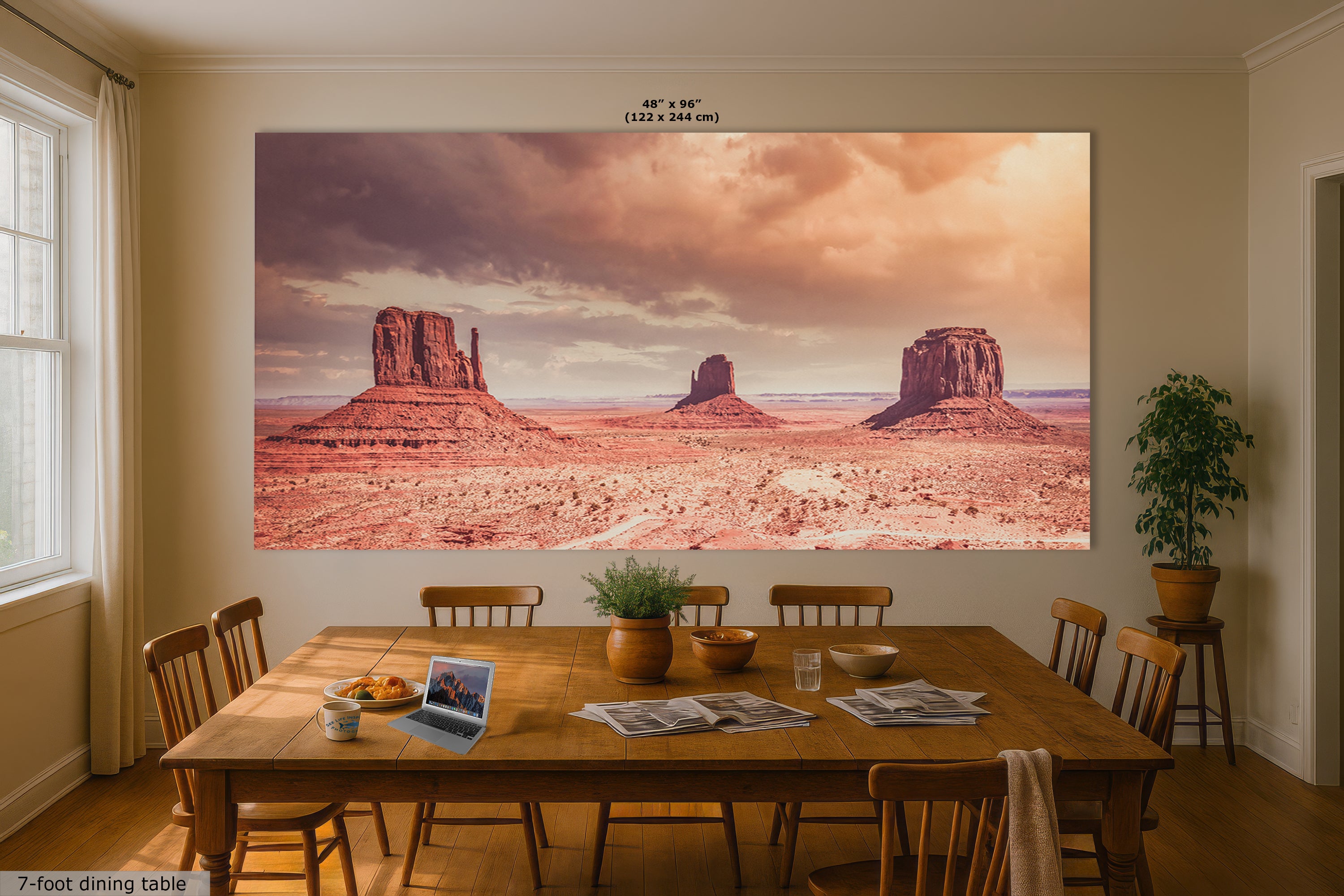 Monument Valley Panorama Arizona Desert Picture Nature Photo, Bohemian Style Relaxation Artwork for Meditation, Apartment, Office & House Decor