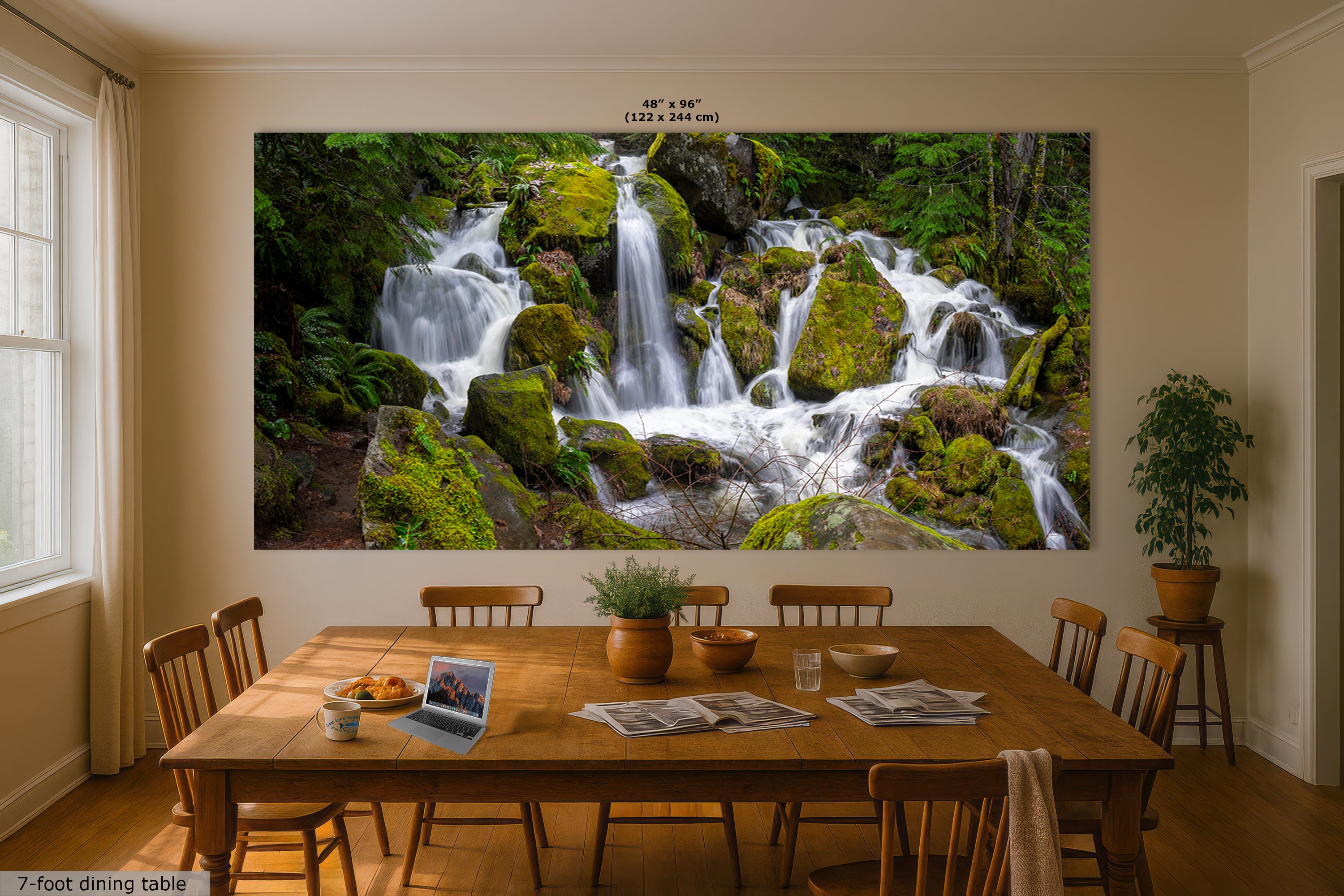 Oregon Pacific Northwest Waterfall Picture Nature Photo Relaxation Artwork in Bohemian Style for Meditation, Office, Apartment, House Decor
