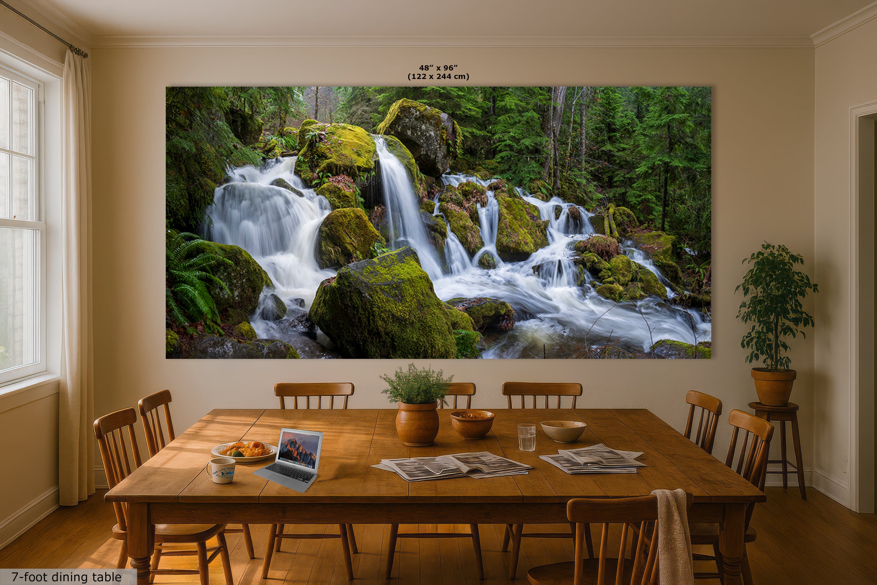 Oregon Waterfall Picture, Pacific Northwest Nature Photo Relaxation Artwork in Bohemian Style for Meditation, Office, Apartment, House Decor