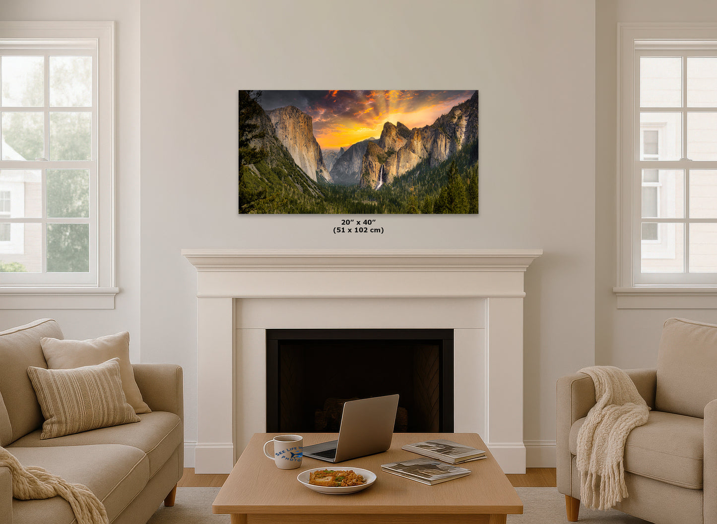 Tunnel View Yosemite National Park Mountain Picture Nature Photo Relaxation Artwork for Mediation, Office, & House Decor