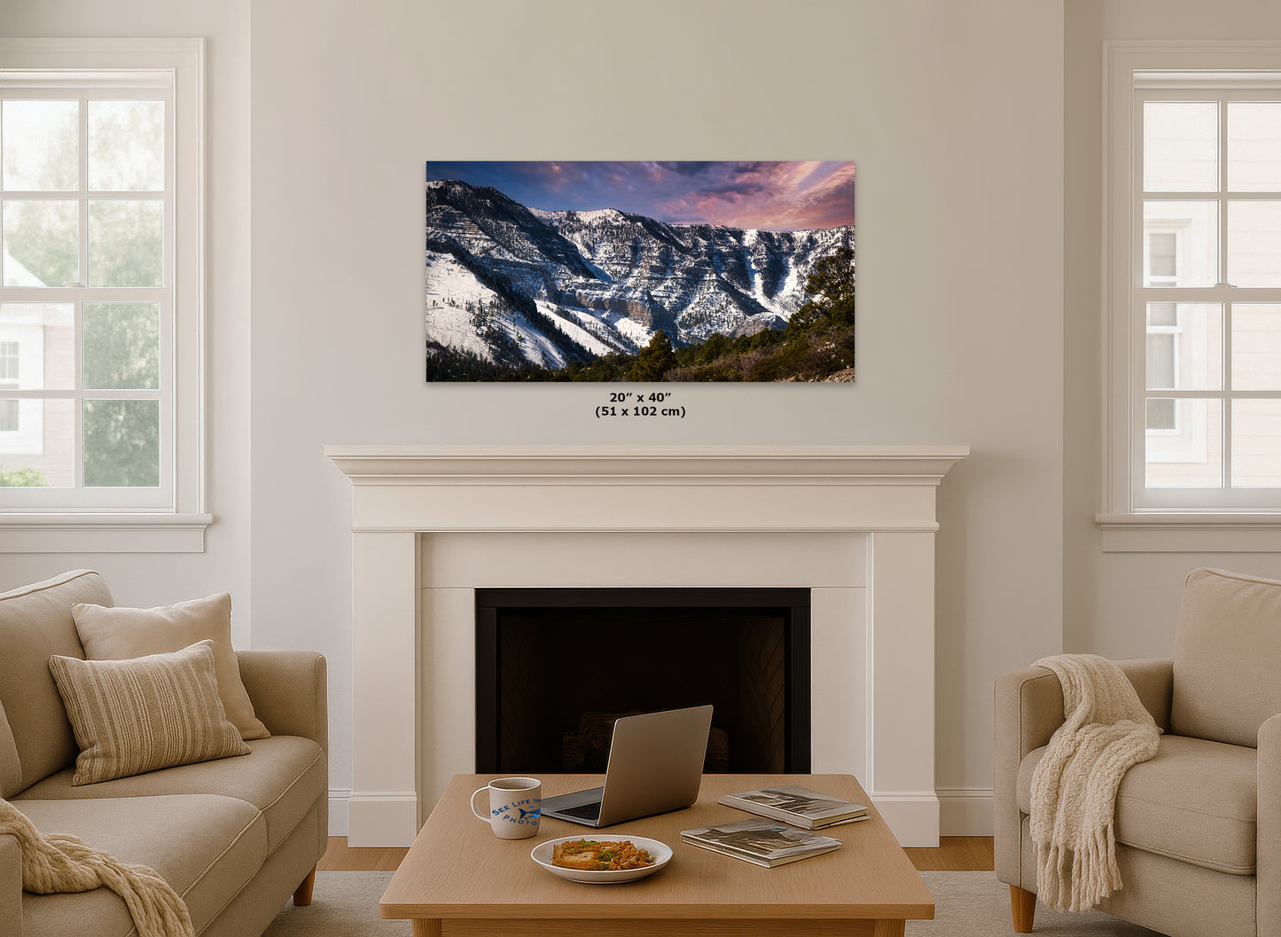 Mt Charleston Nevada Mountain Picture, Snowy Scenery Nature Photo Relaxation Artwork, Winter Landscape for Office, Dorm, Bohemian Decor