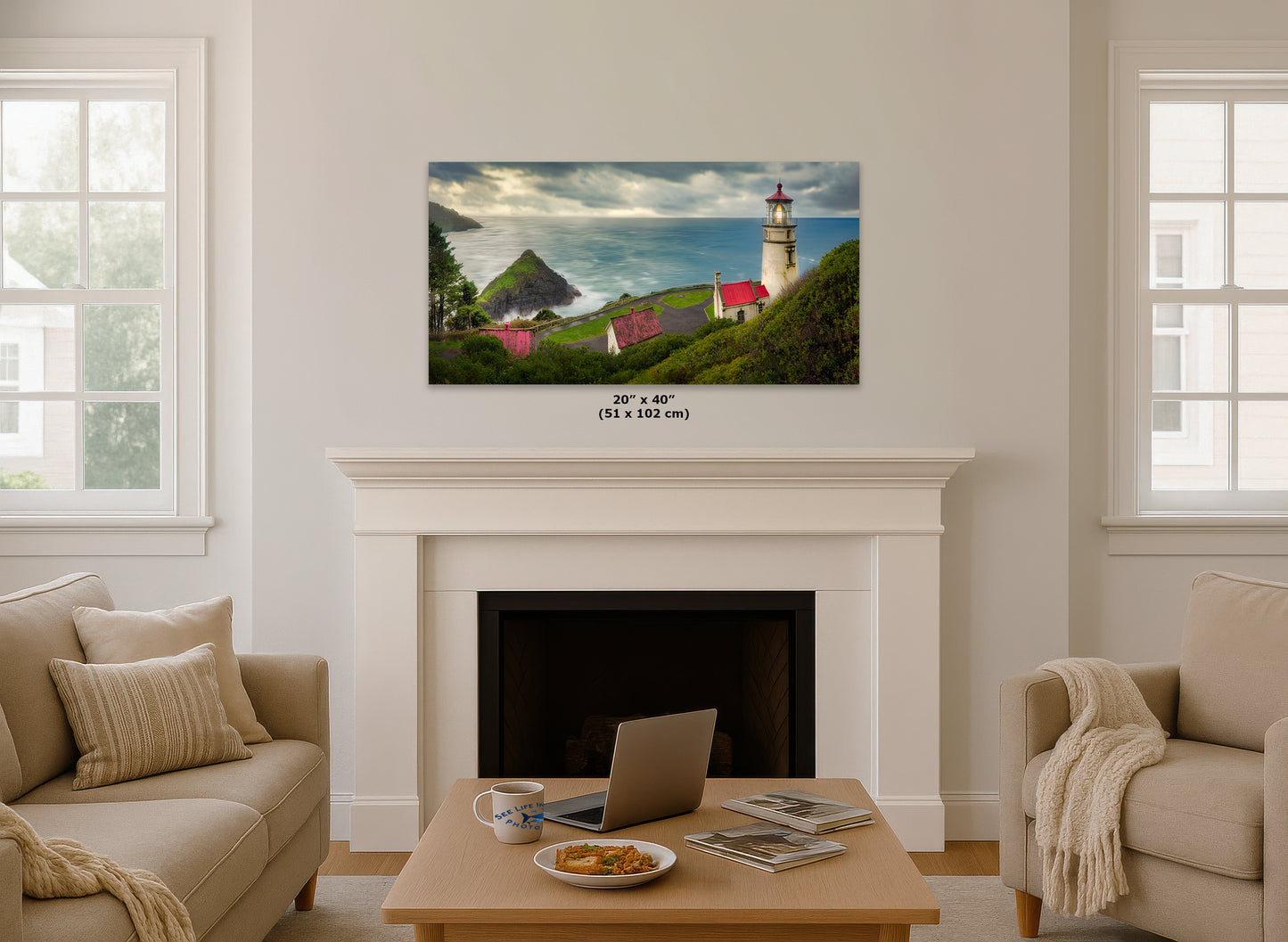Haceta Head Lighthouse Picture, Oregon Coast Ocean Picture, Pacific Northwest Beach Photo Framed Coastal Decor for Ocean Lovers