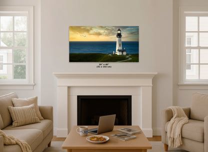 Yaquina Head Lighthouse Picture, Oregon Coast Ocean Picture, Pacific Northwest Beach Photo Wall Art for Office and Relaxation
