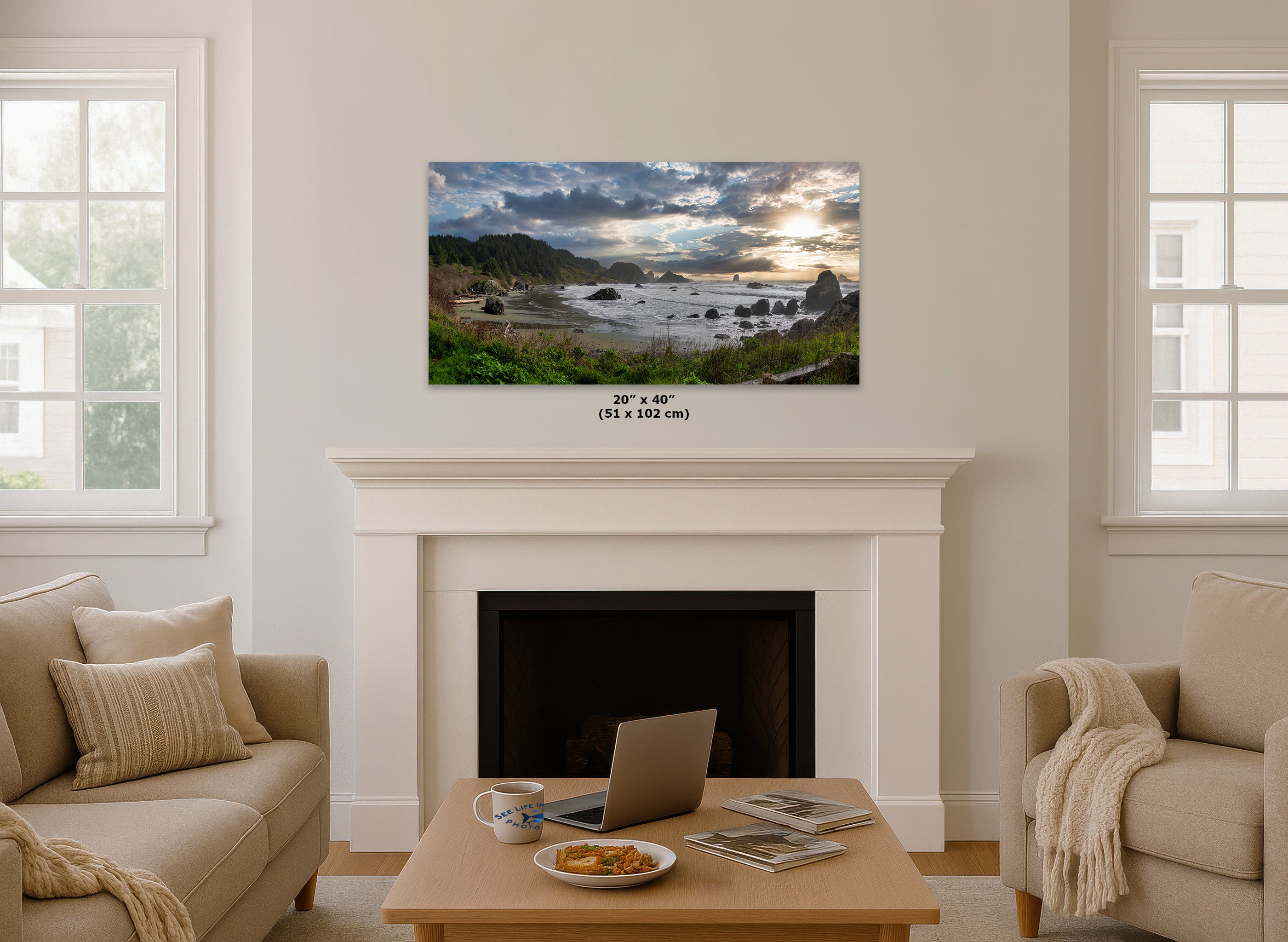 Lone Ranch Beach Oregon Coast Ocean Picture, Panorama Pacific Northwest Nature Photo Relaxation Artwork for Meditation, Apartment, Office & House Decor