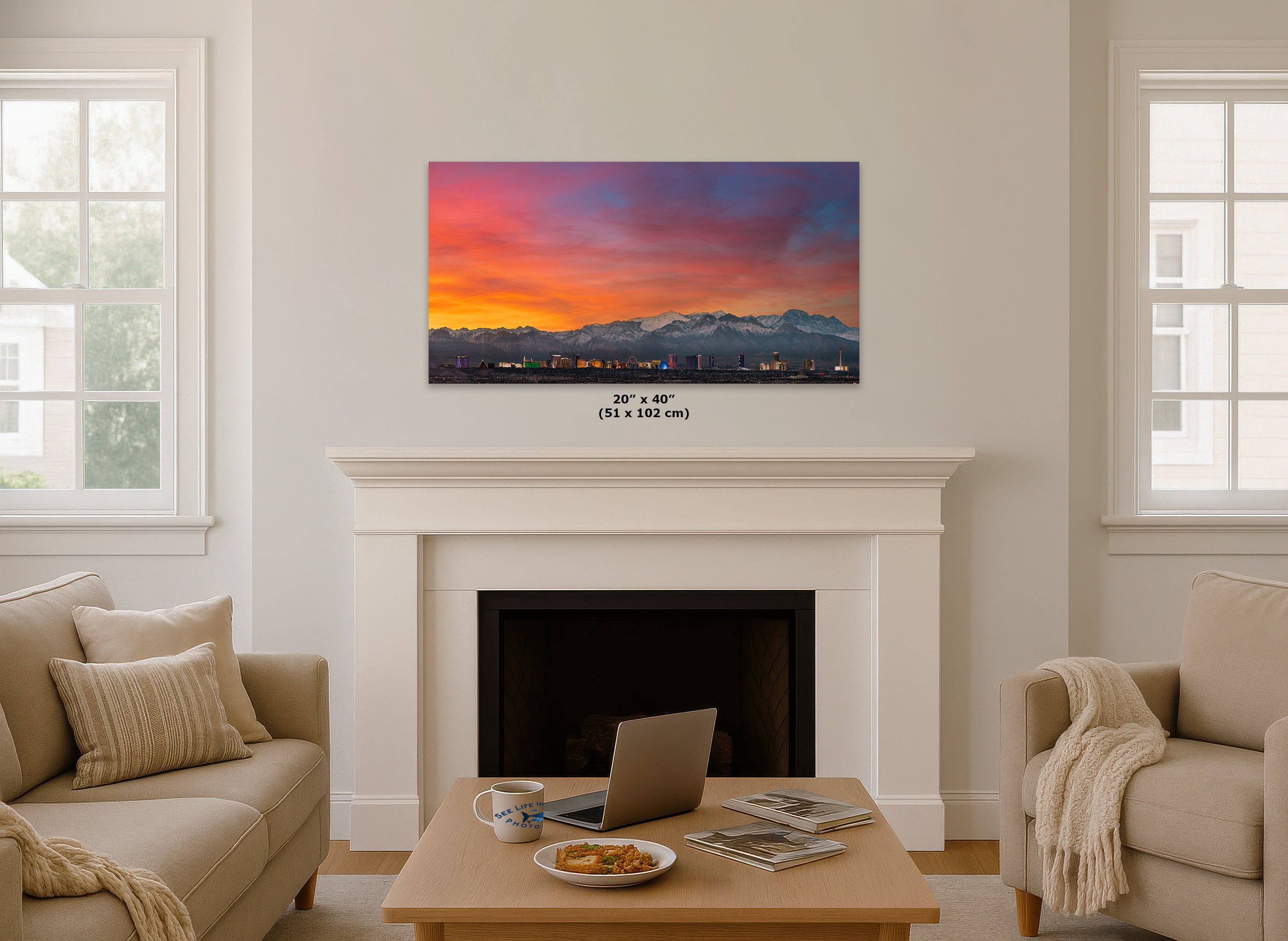 Las Vegas Nevada Panorama Photo Skyline Art Print House Decor, Desert Sunset Wall Art, on Premium Paper, Aluminum Metal, or Canvas