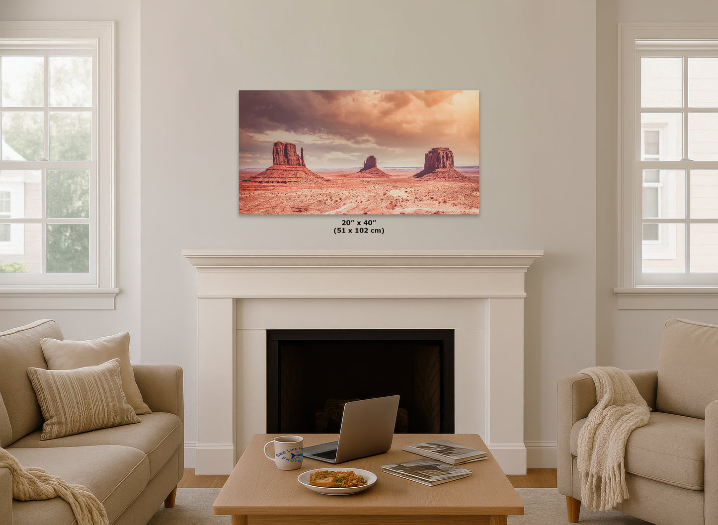 Monument Valley Panorama Arizona Desert Picture Nature Photo, Bohemian Style Relaxation Artwork for Meditation, Apartment, Office & House Decor