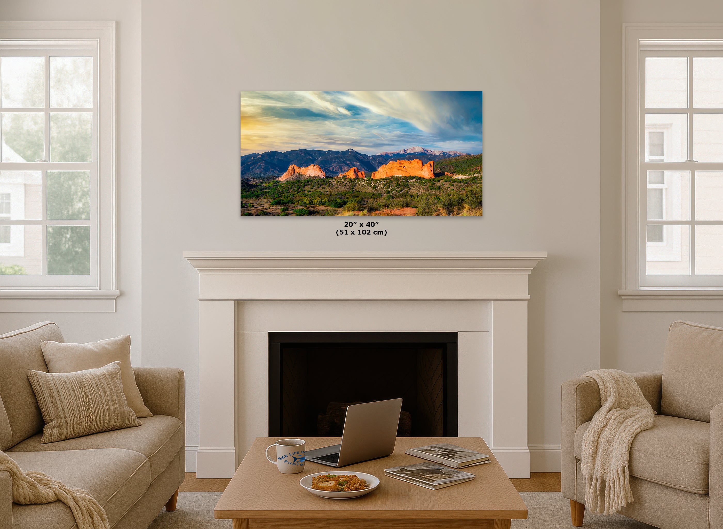 Garden of the Gods & Pikes Peak Colorado Mountain Picture Nature Photo, Rocky Mountain Relaxation Artwork for Meditation/Office/House Decor