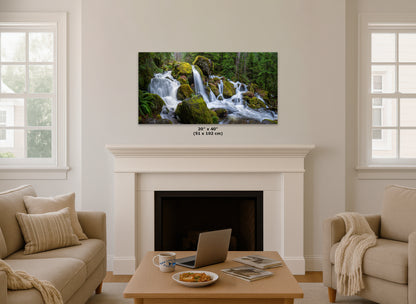 Oregon Waterfall Picture, Pacific Northwest Nature Photo Relaxation Artwork in Bohemian Style for Meditation, Office, Apartment, House Decor