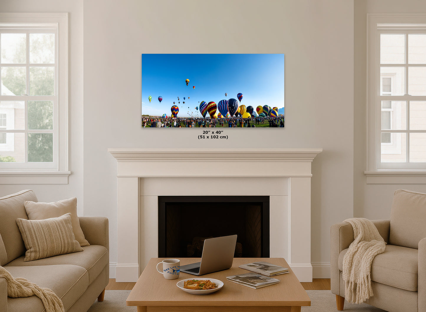 Hot Air Balloon Festival Mass Ascension Panorama Photo | Albuquerque New Mexico Balloon Fiesta Wall Art | Office, Cubicle & House Decor