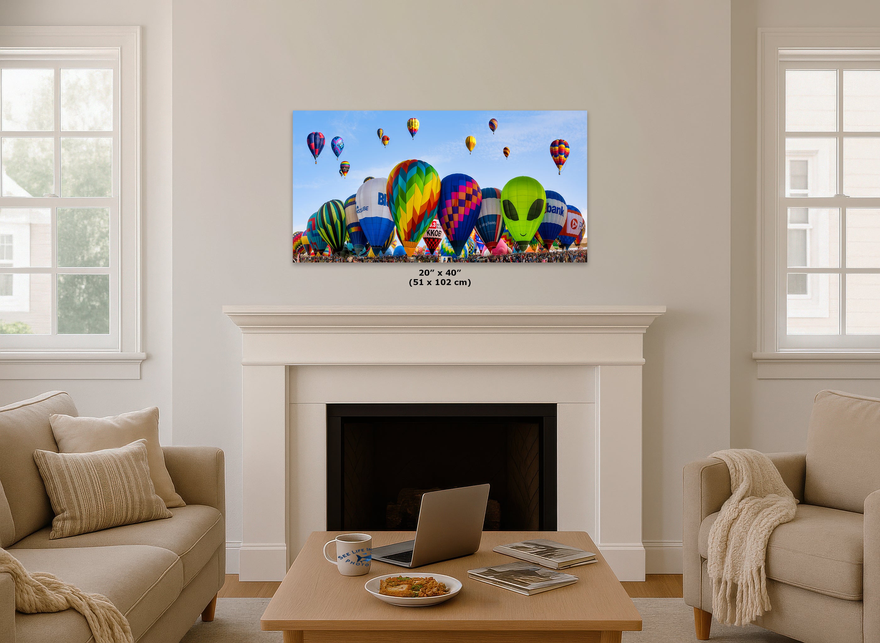Hot Air Balloon Festival Mass Ascension Panorama Photo Lift Off | Albuquerque New Mexico Balloon Fiesta Wall Art | Office, Cubicle & House Decor