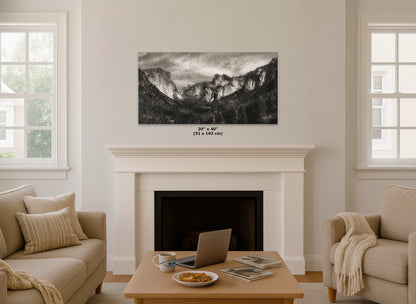 Tunnel View Yosemite National Park Mountain Picture Black and White Nature Photo Relaxation Artwork for Mediation, Office, & House Decor